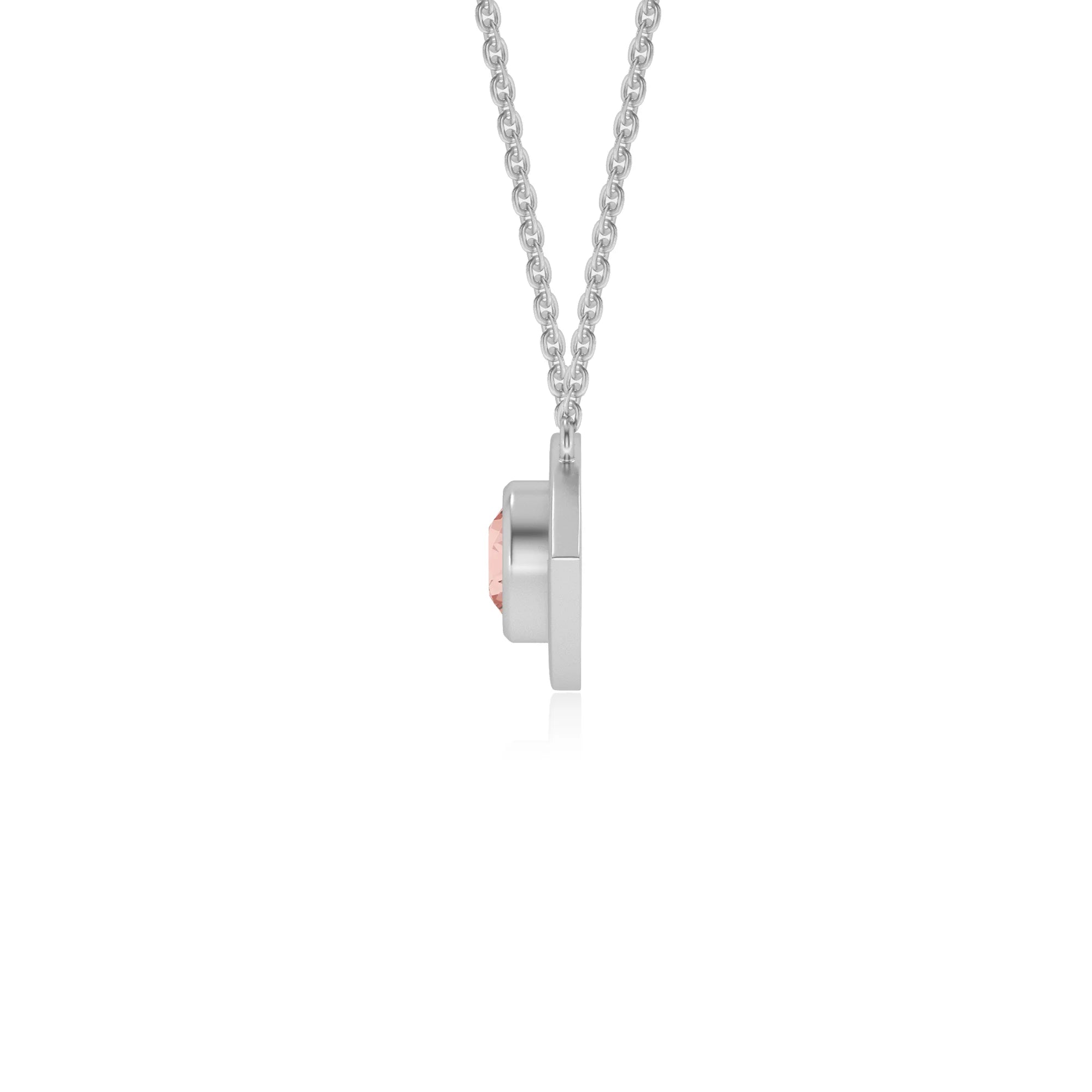 lab grown morganite round solitaire necklaces in white gold 