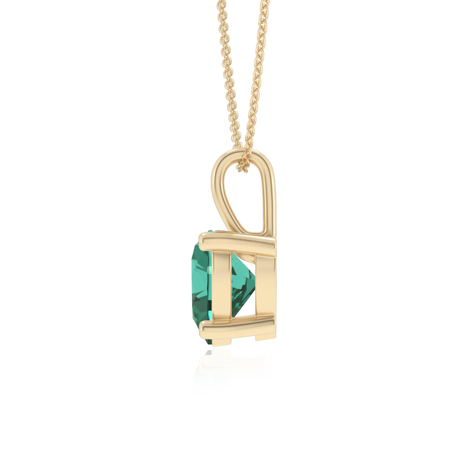 lab grown emerald heart solitaire necklaces in yellow gold 