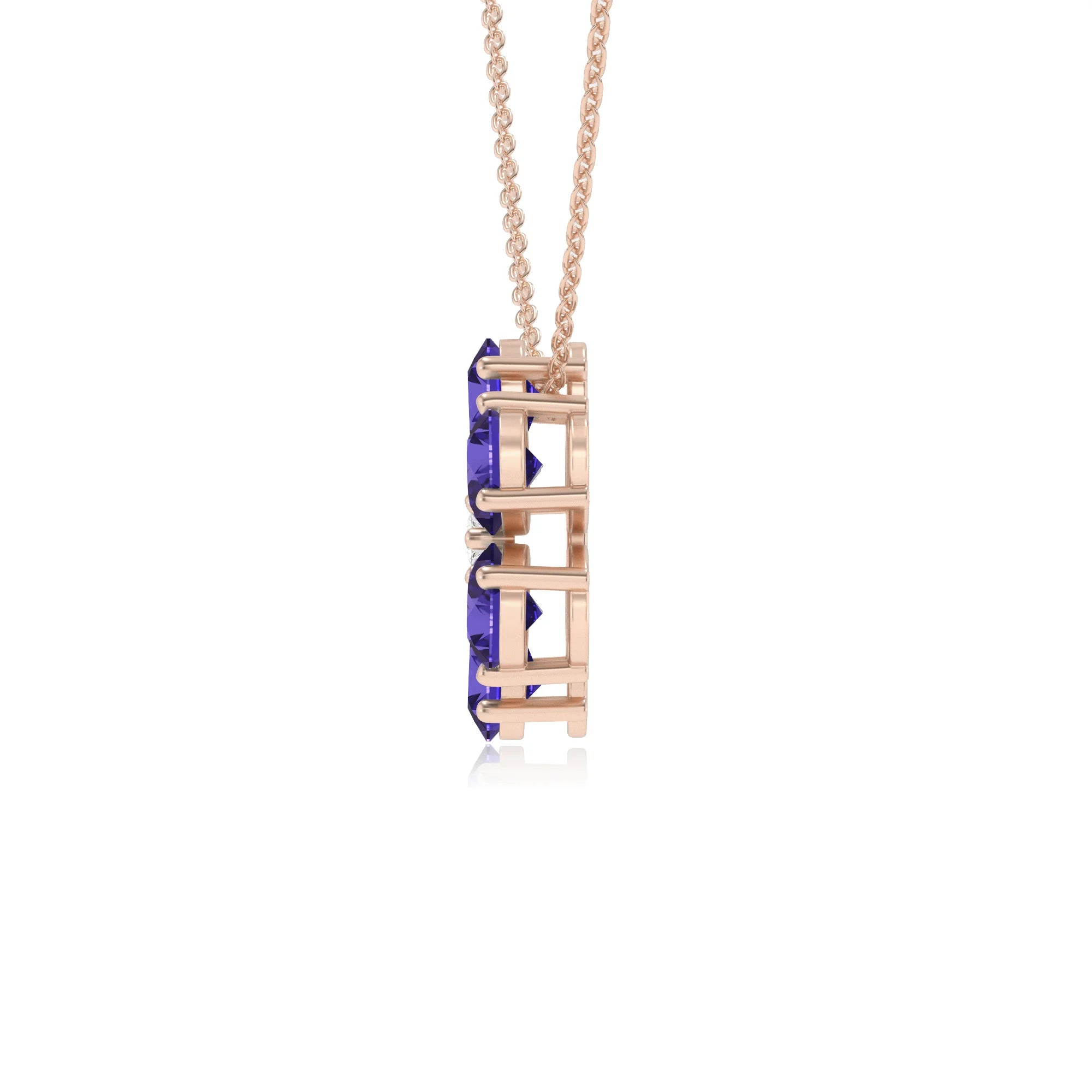 lab grown tanzanite pear solitaire necklaces in rose gold 