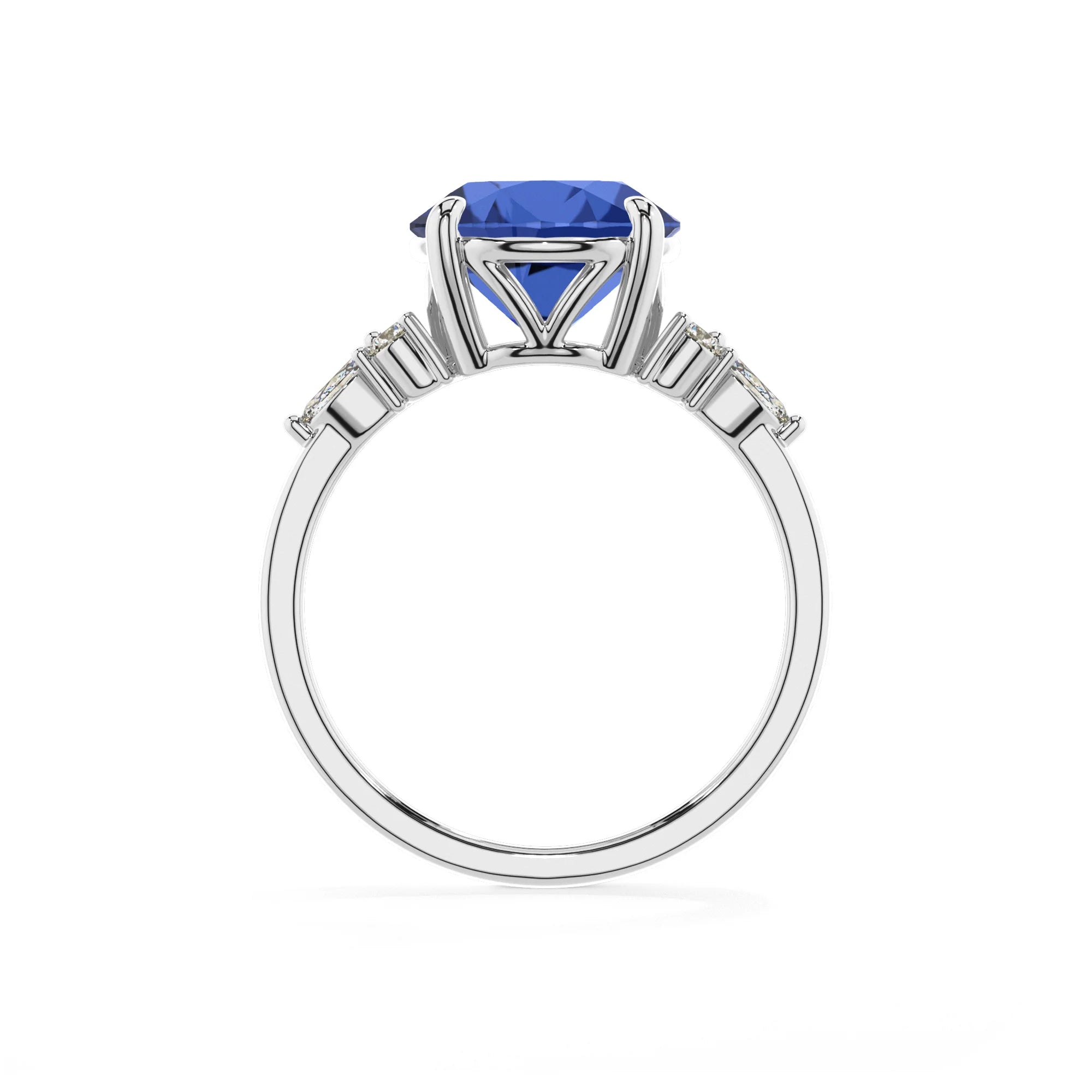 lab grown blue-sapphire round solitaire rings in sterling silver 