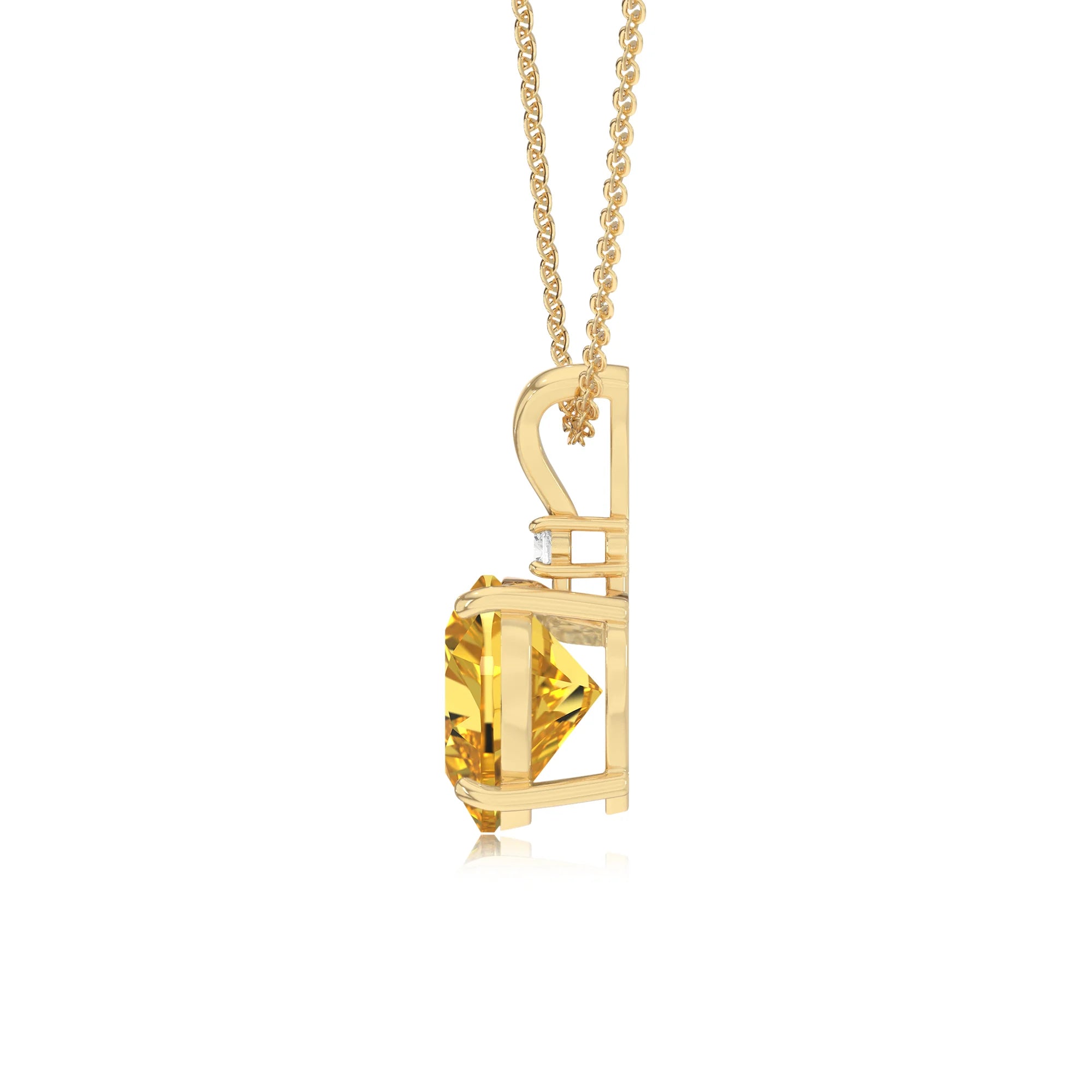 lab grown yellow-sapphire heart solitaire v-bale necklaces in yellow gold 