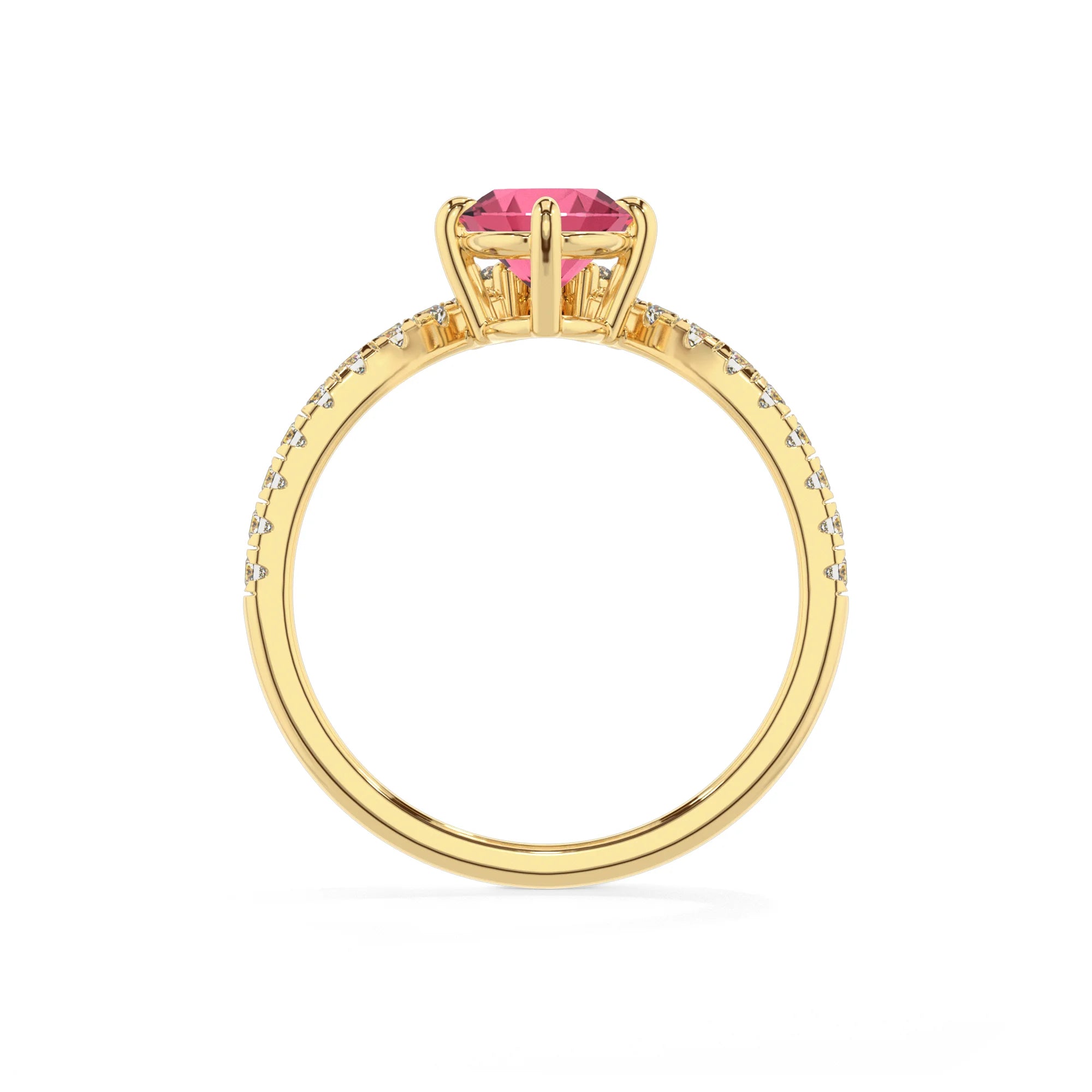 lab grown pink-tourmaline oval solitaire rings in yellow gold 