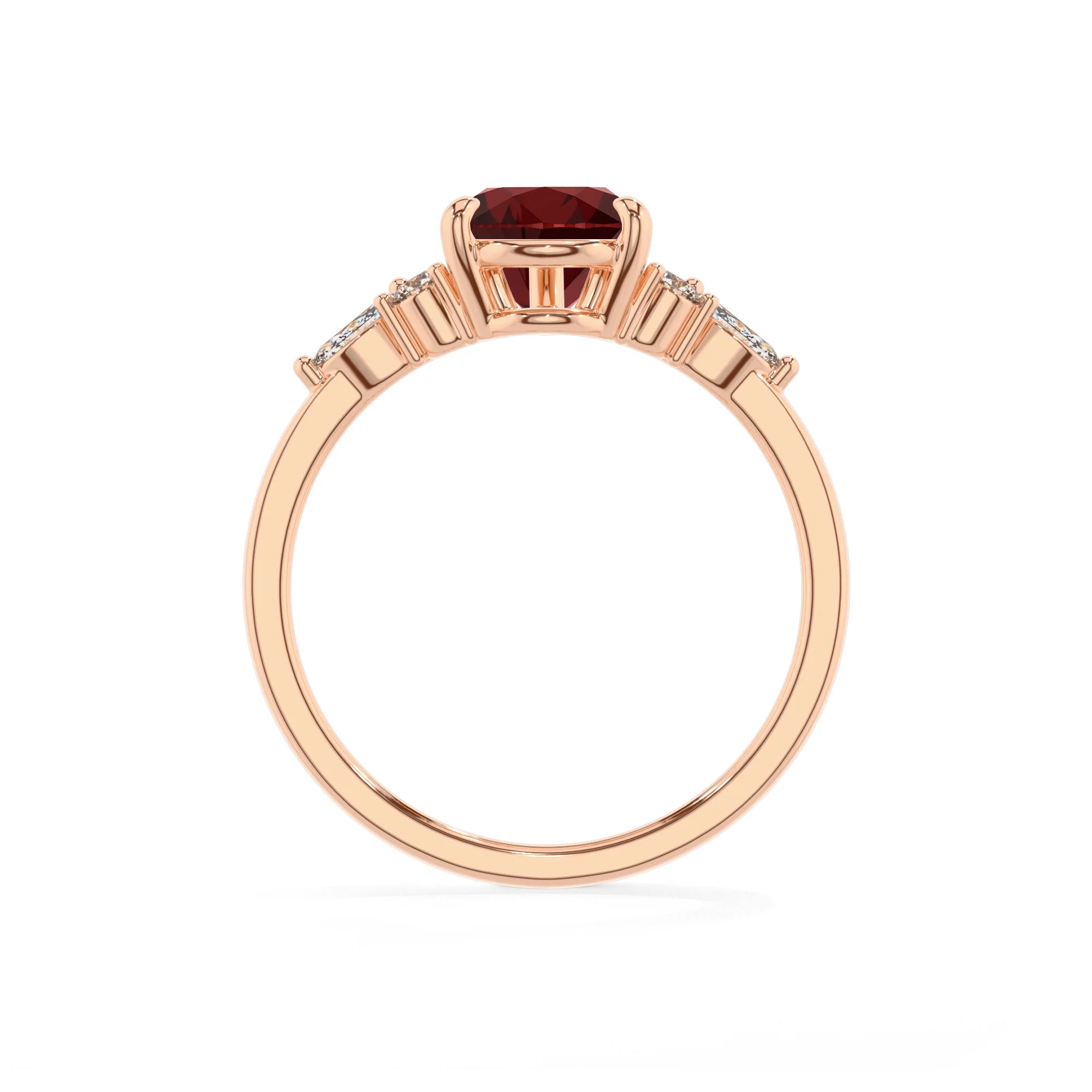 natural garnet pear solitaire rings in rose gold 