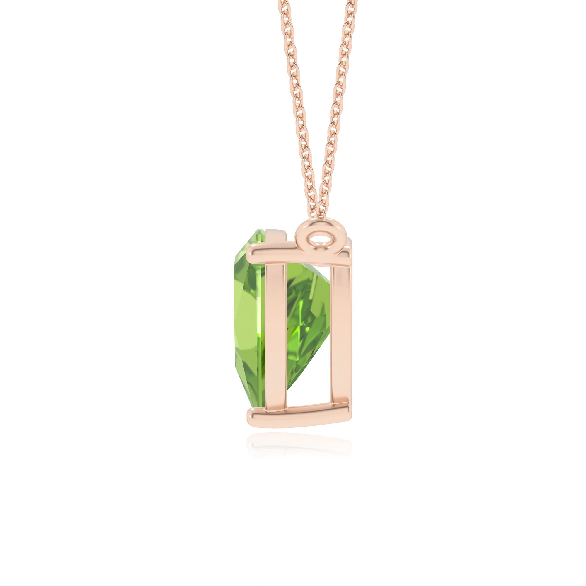 natural peridot trillion solitaire necklaces in rose gold 