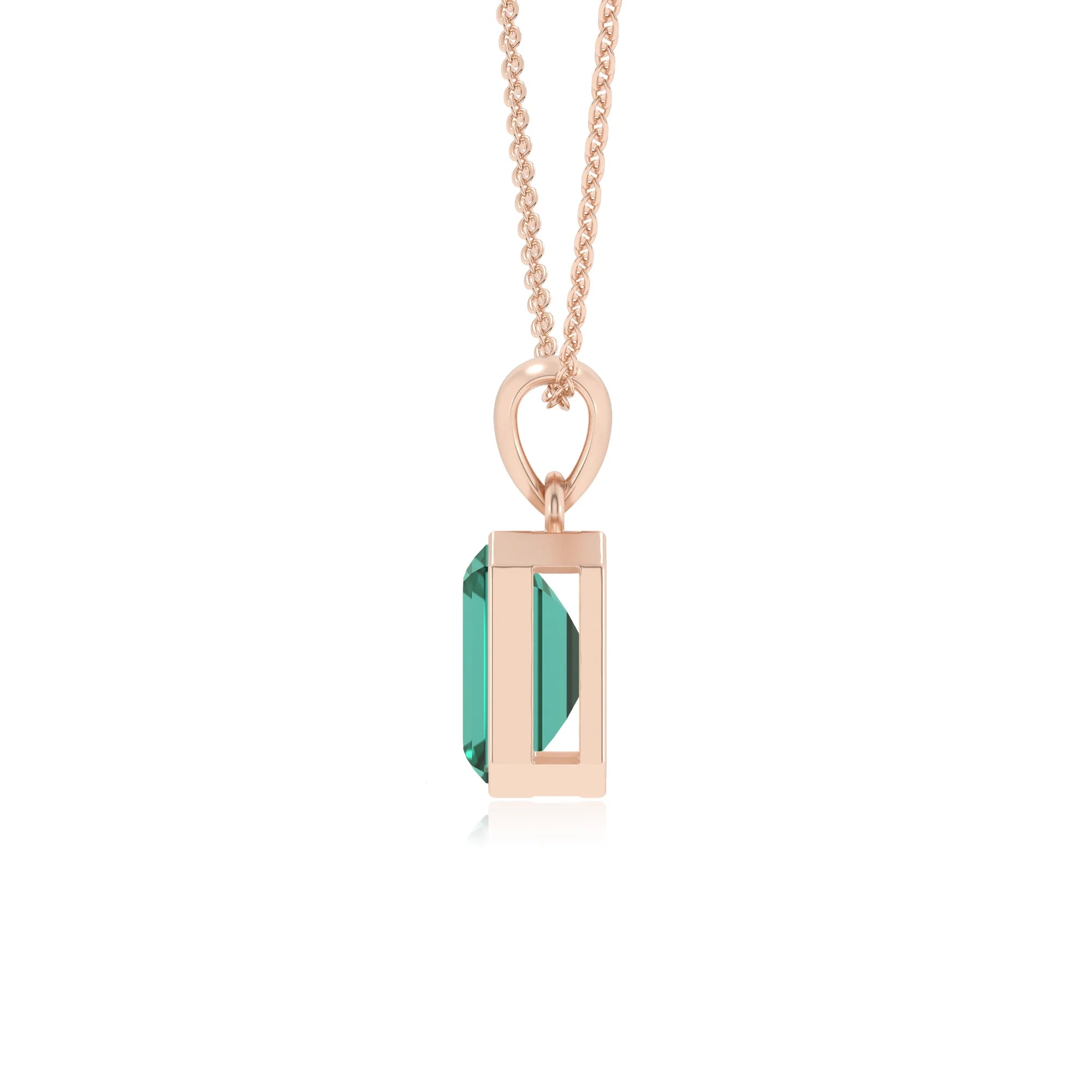 lab grown emerald octogon cut solitaire necklaces in rose gold 