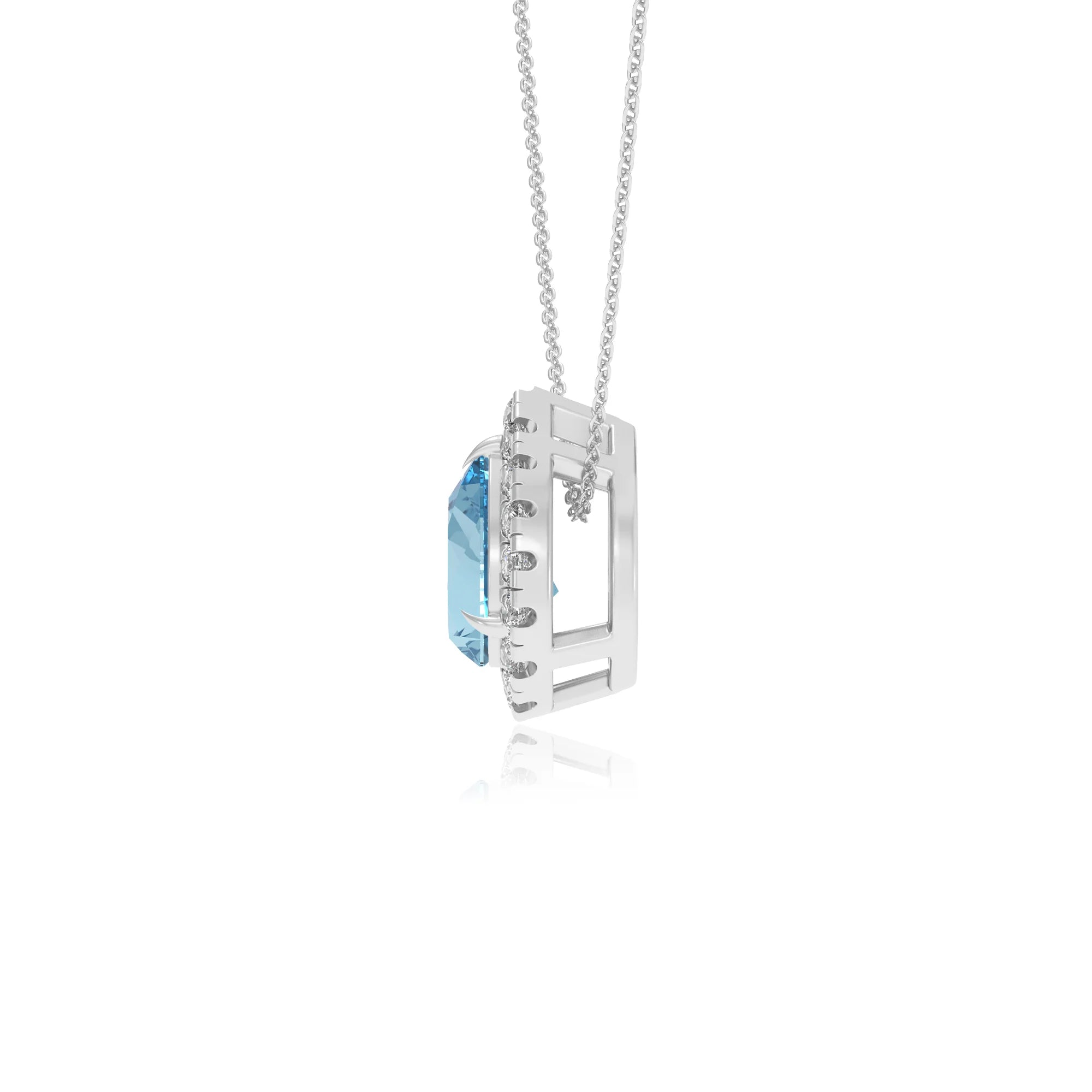 lab grown aquamarine pear solitaire necklaces in white gold 