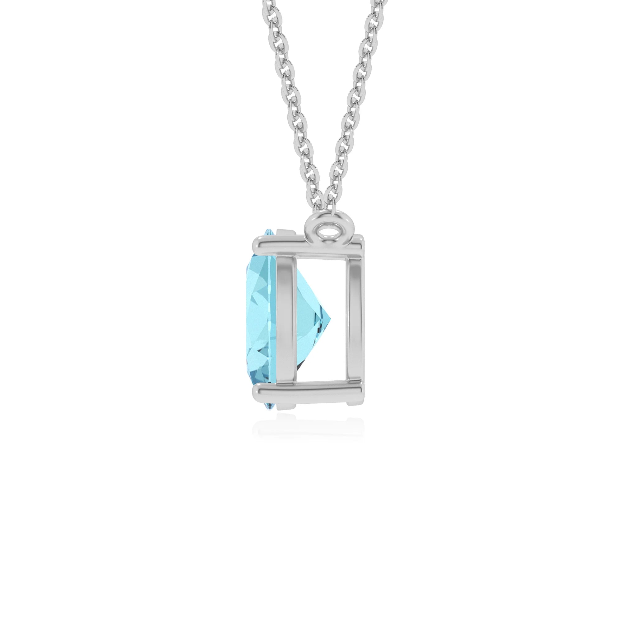 lab grown aquamarine oval solitaire v-bale necklaces in platinum 
