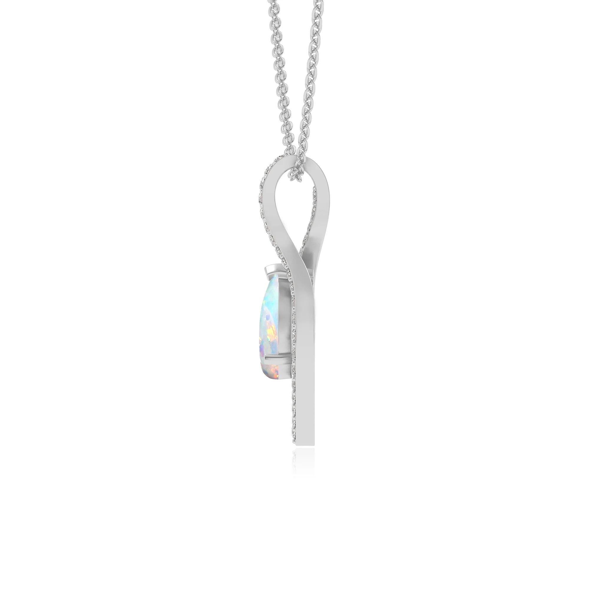 lab grown opal pear infinity necklaces in white gold 