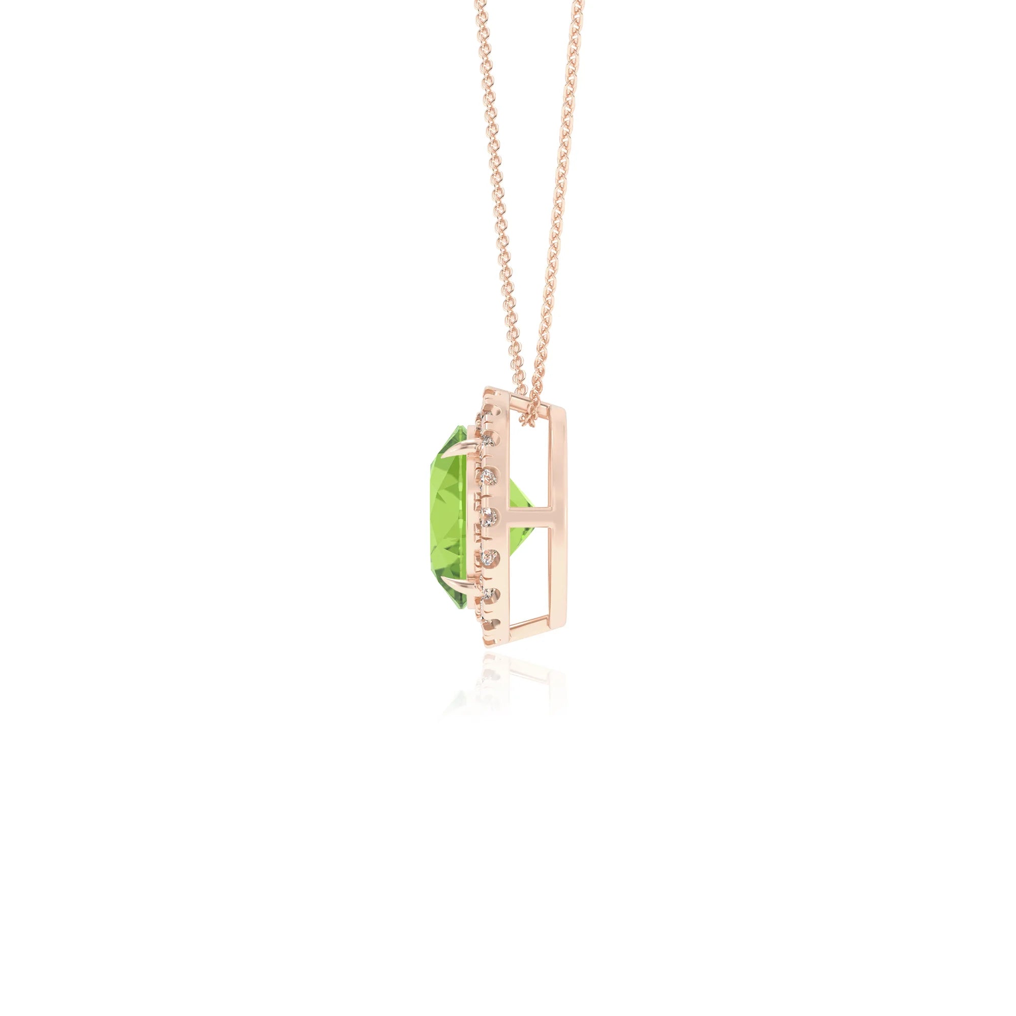natural peridot round solitaire necklaces in rose gold 