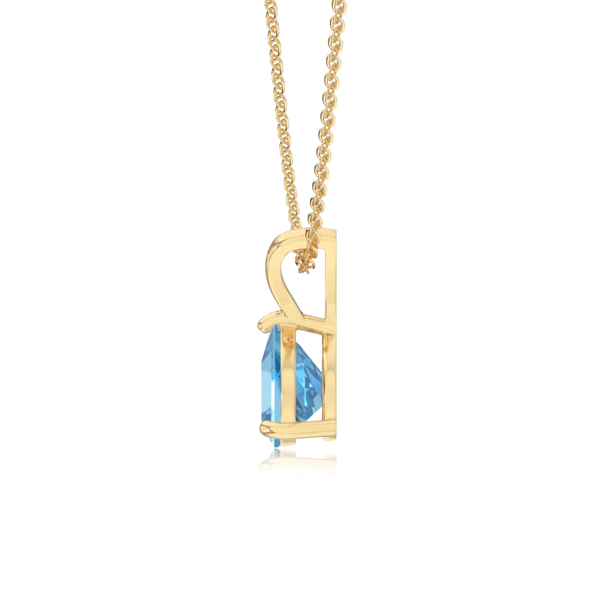 natural swiss-blue-topaz trillion solitaire v-bale necklaces in yellow gold 