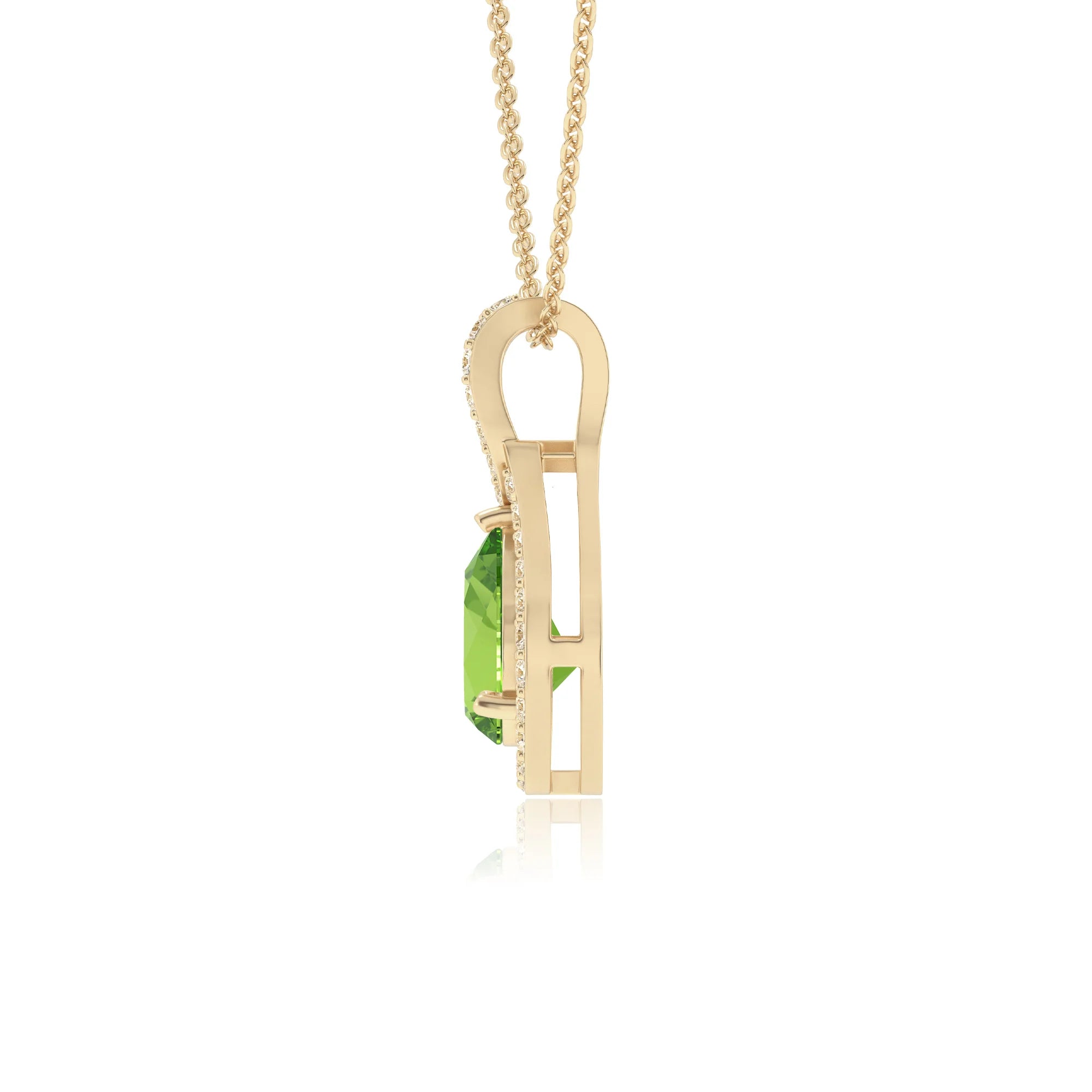 natural peridot pear solitaire necklaces in yellow gold 