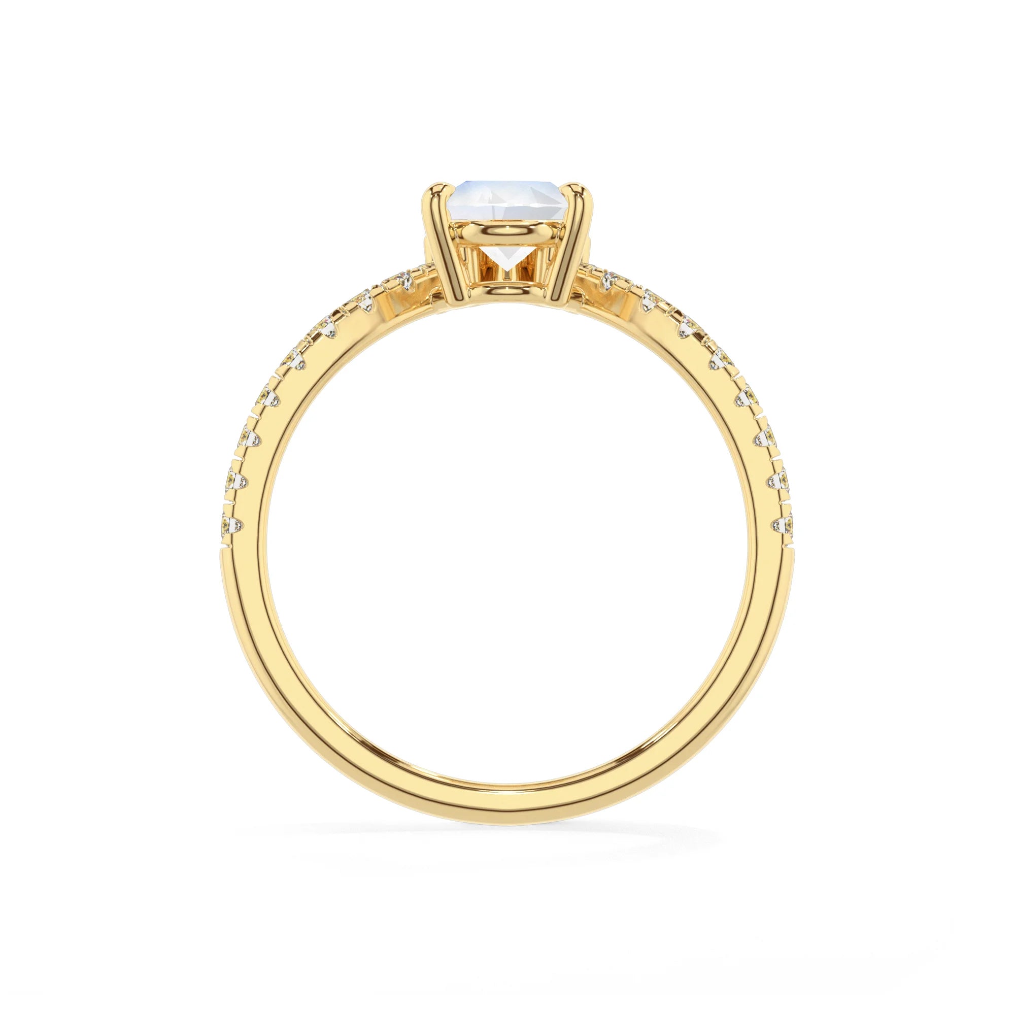natural rainbow-moonstone pear solitaire rings in yellow gold 