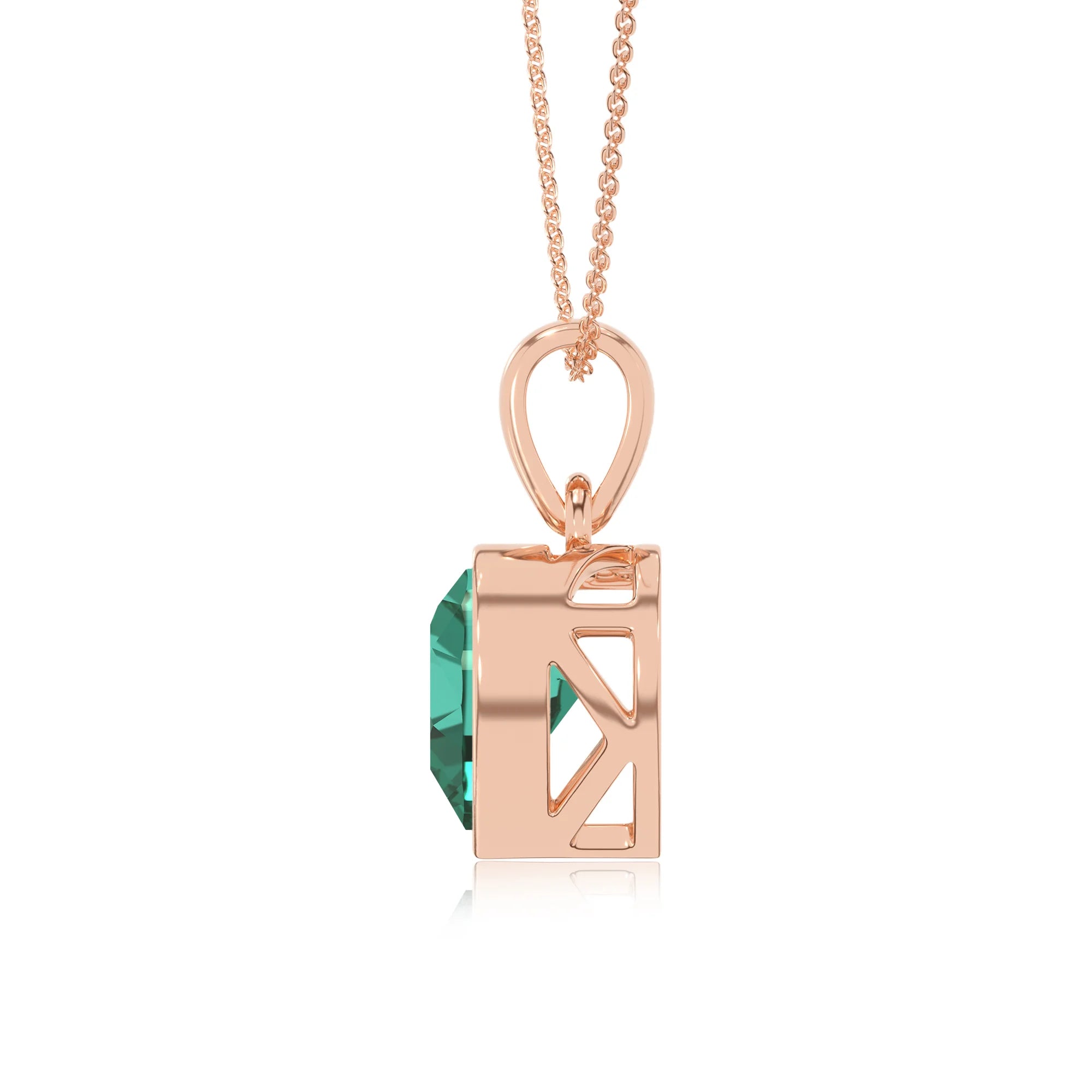 lab grown emerald heart solitaire necklaces in rose gold 