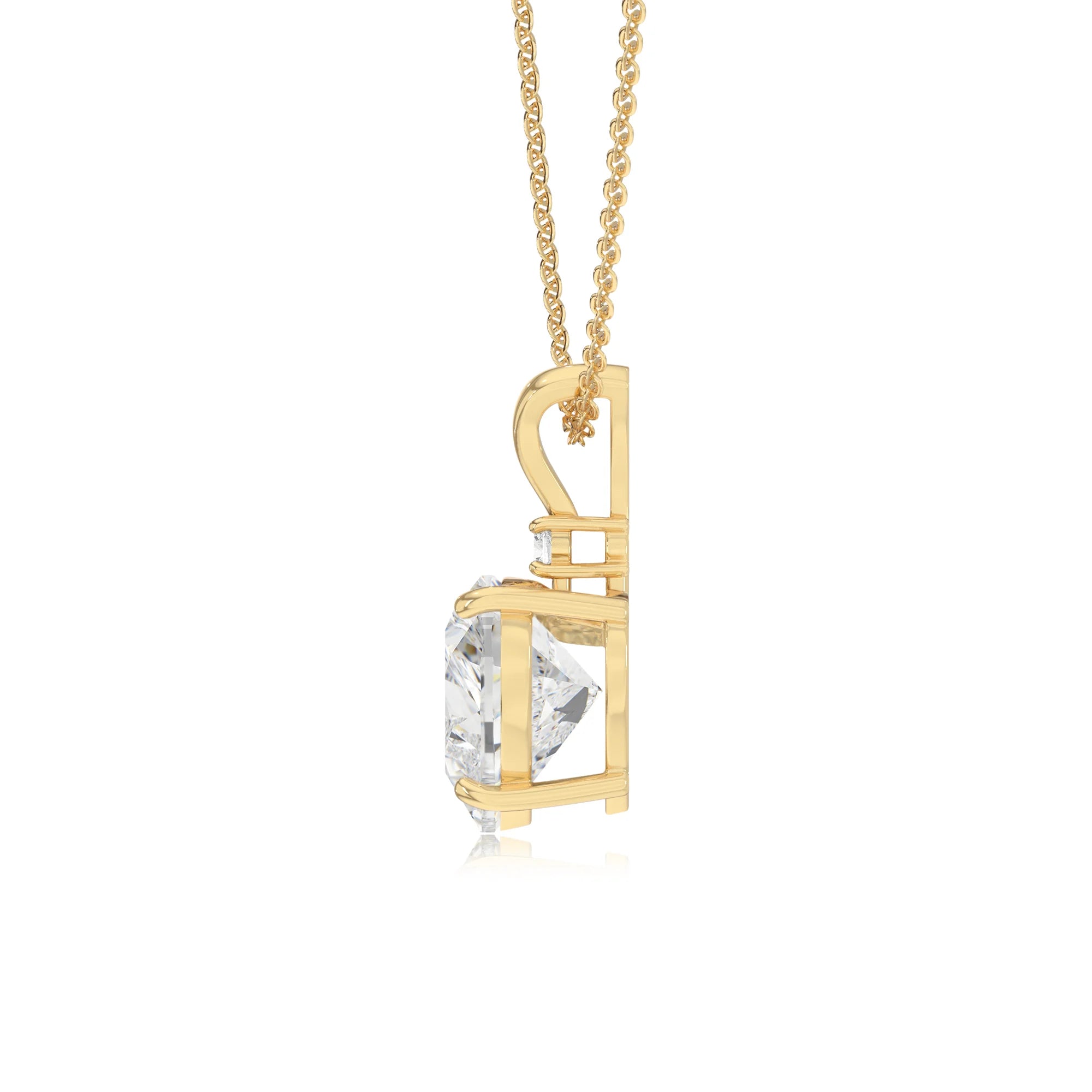 lab grown moissanite heart solitaire v-bale necklaces in yellow gold 