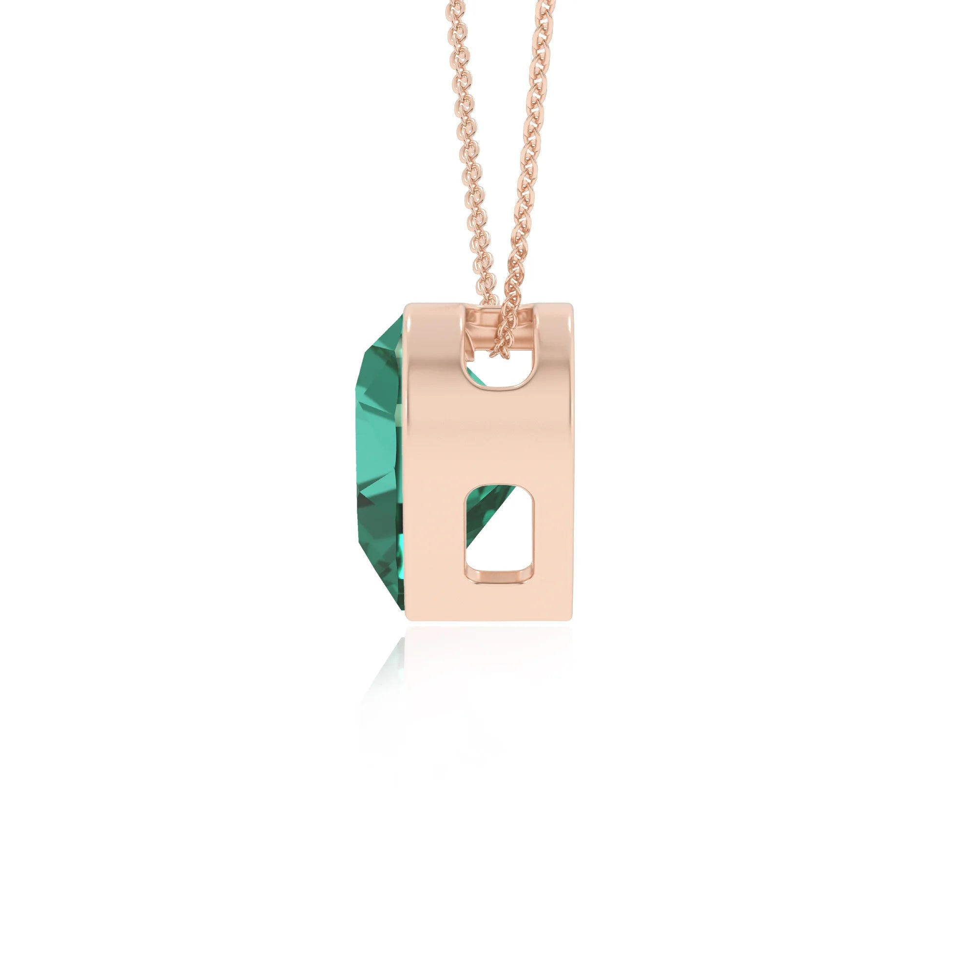 lab grown emerald heart solitaire necklaces in rose gold 
