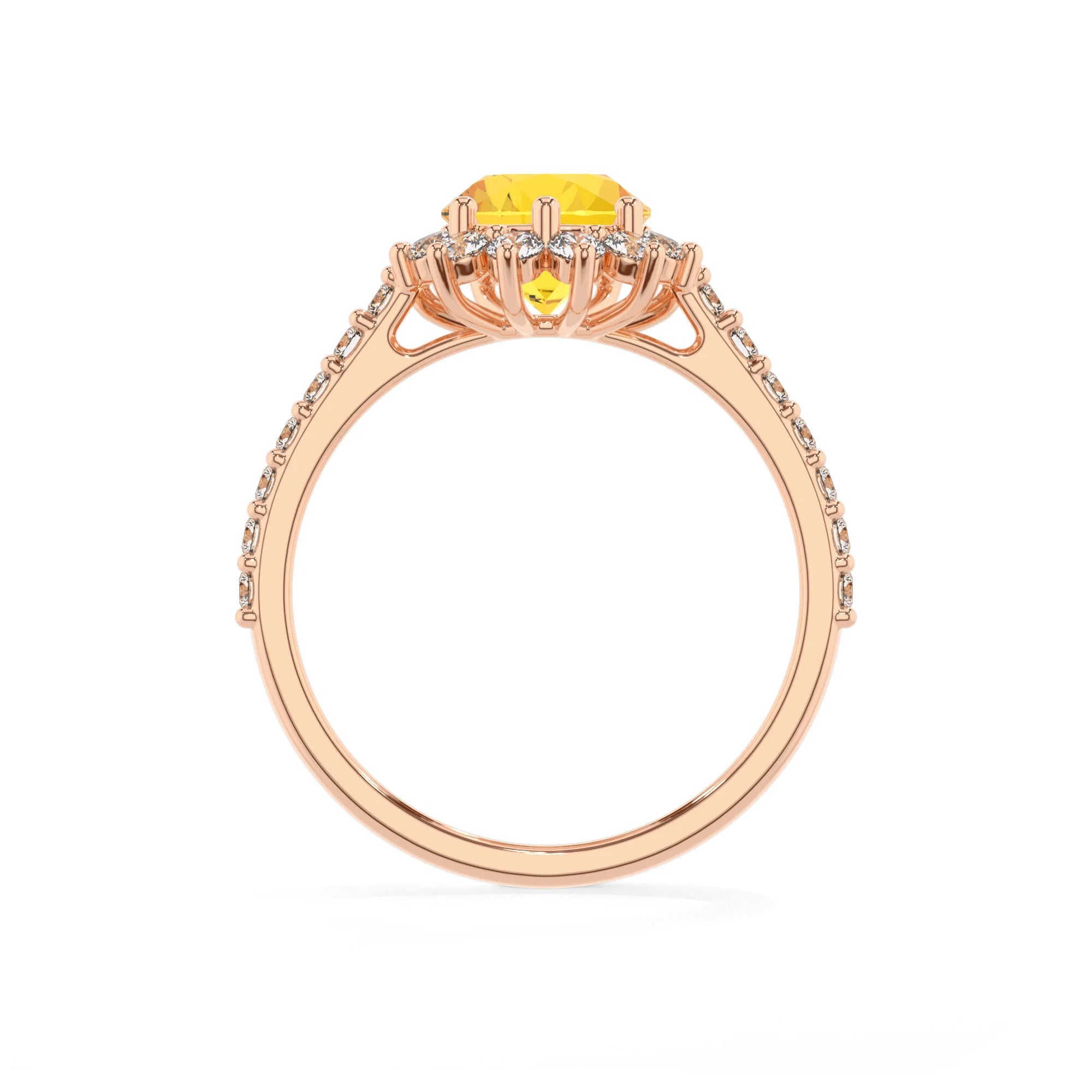 lab grown yellow-sapphire pear solitaire rings in rose gold 