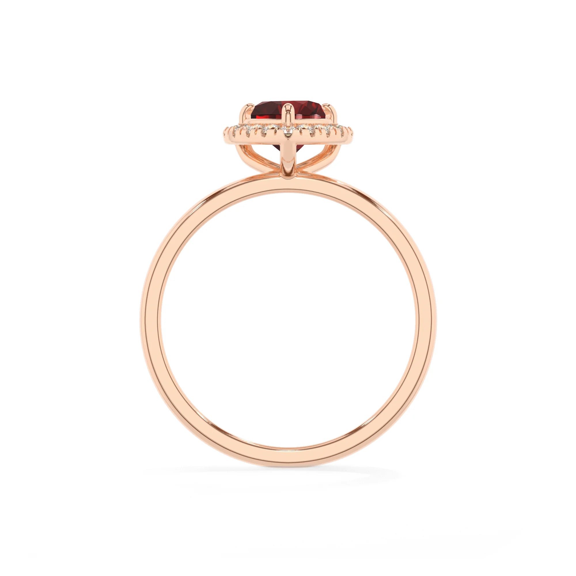natural garnet heart solitaire rings in rose gold 