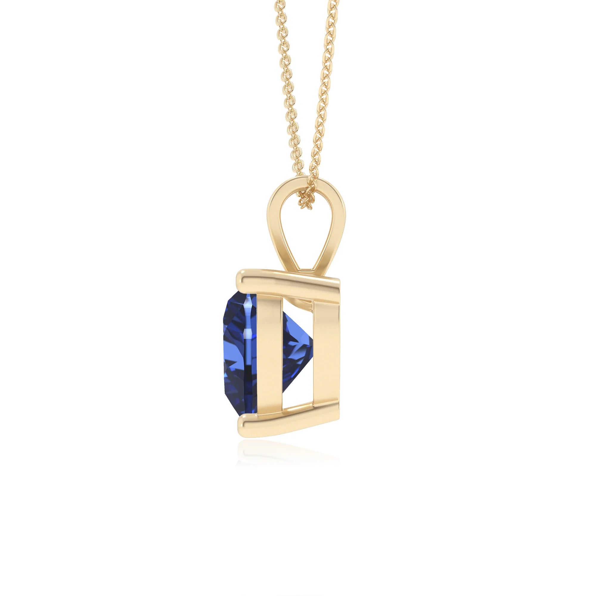lab grown blue-sapphire heart solitaire v-bale necklaces in yellow gold 