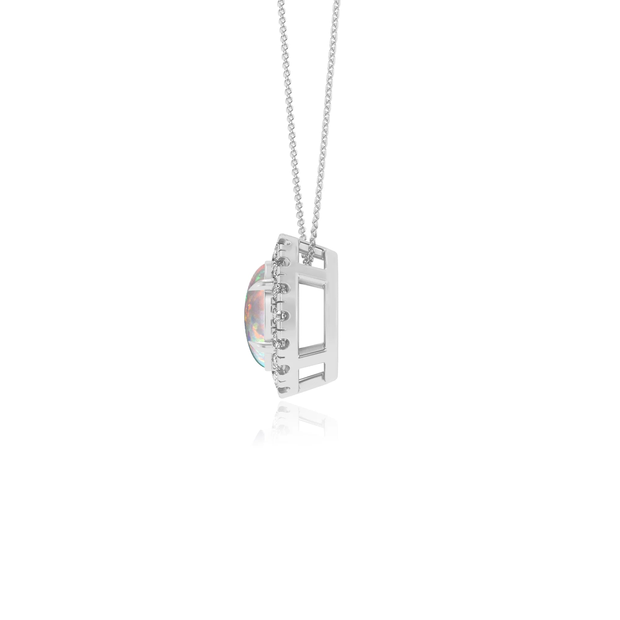 lab grown opal oval solitaire necklaces in platinum 