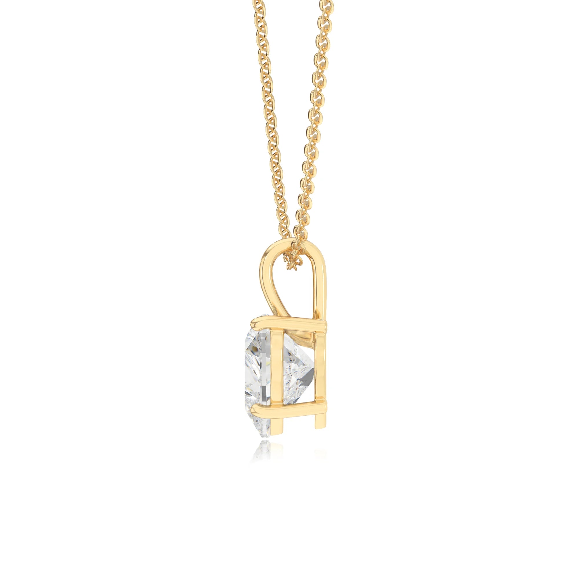 lab grown moissanite heart solitaire necklaces in yellow gold 