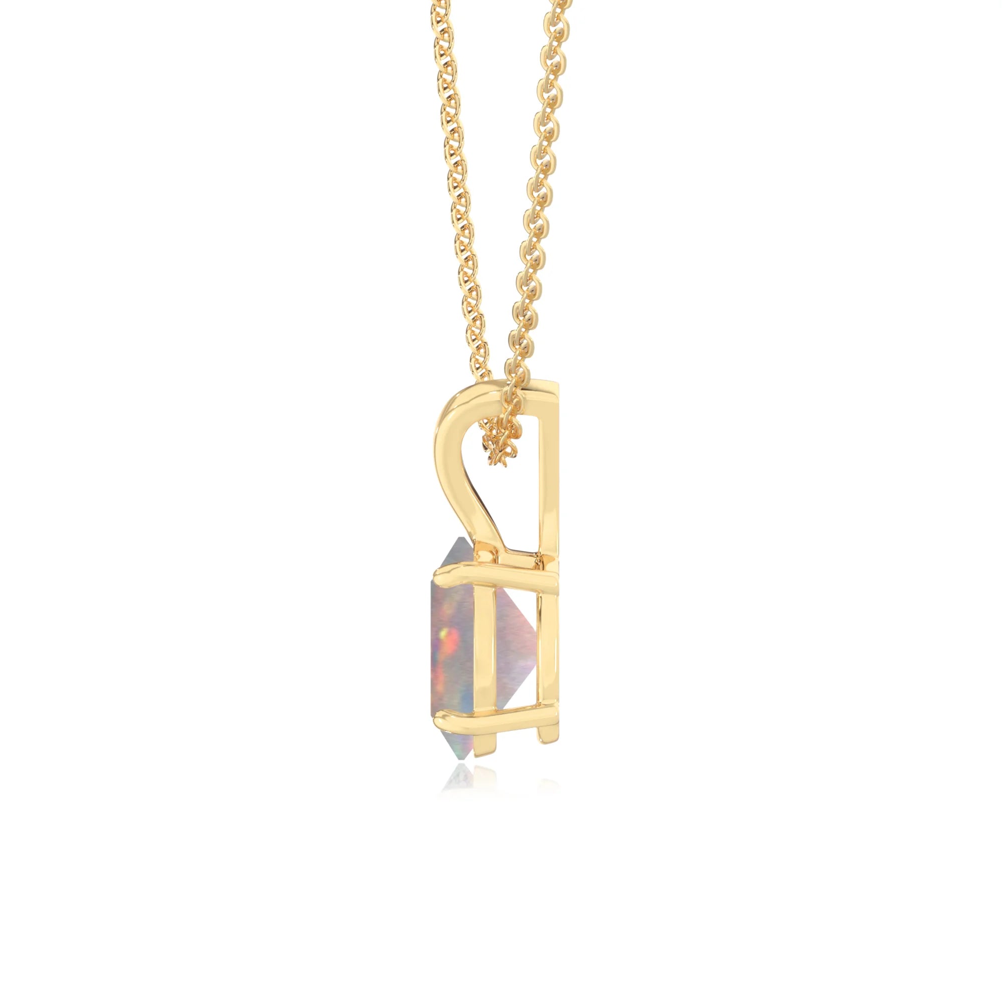 lab grown opal oval solitaire v-bale necklaces in yellow gold 