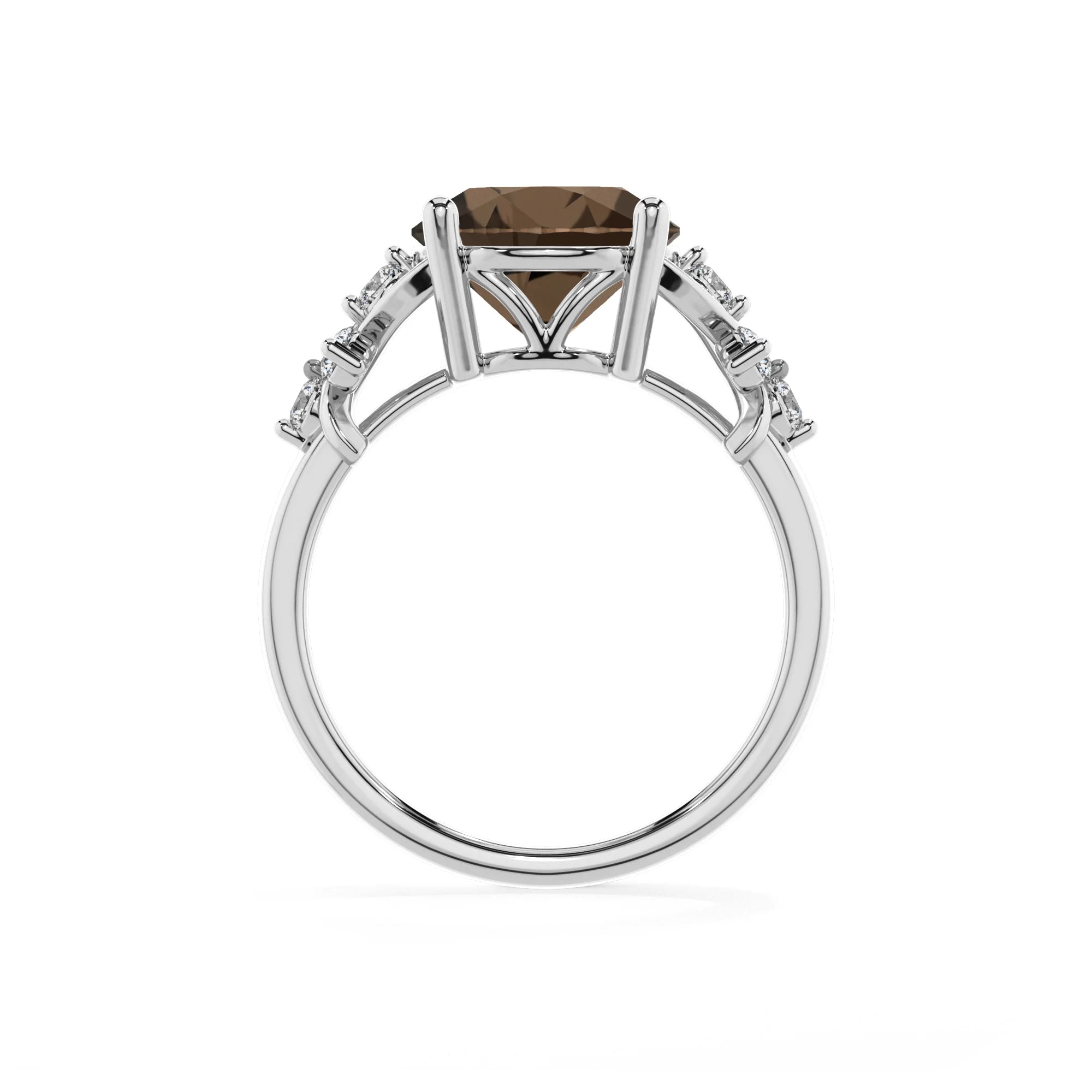 natural smoky-quartz round solitaire rings in white gold 