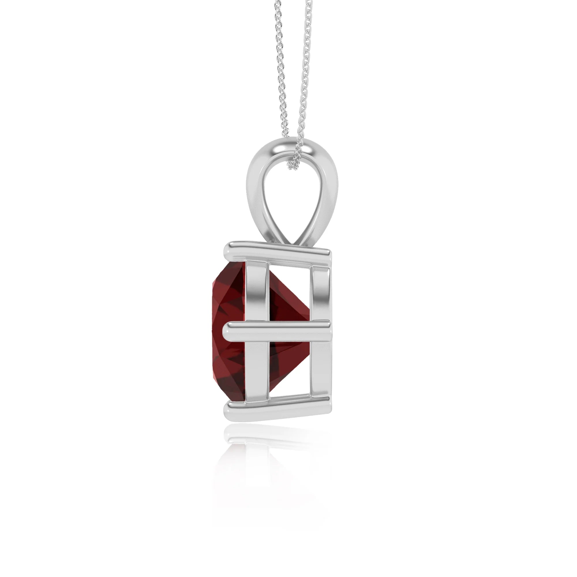 natural garnet round solitaire necklaces in white gold 