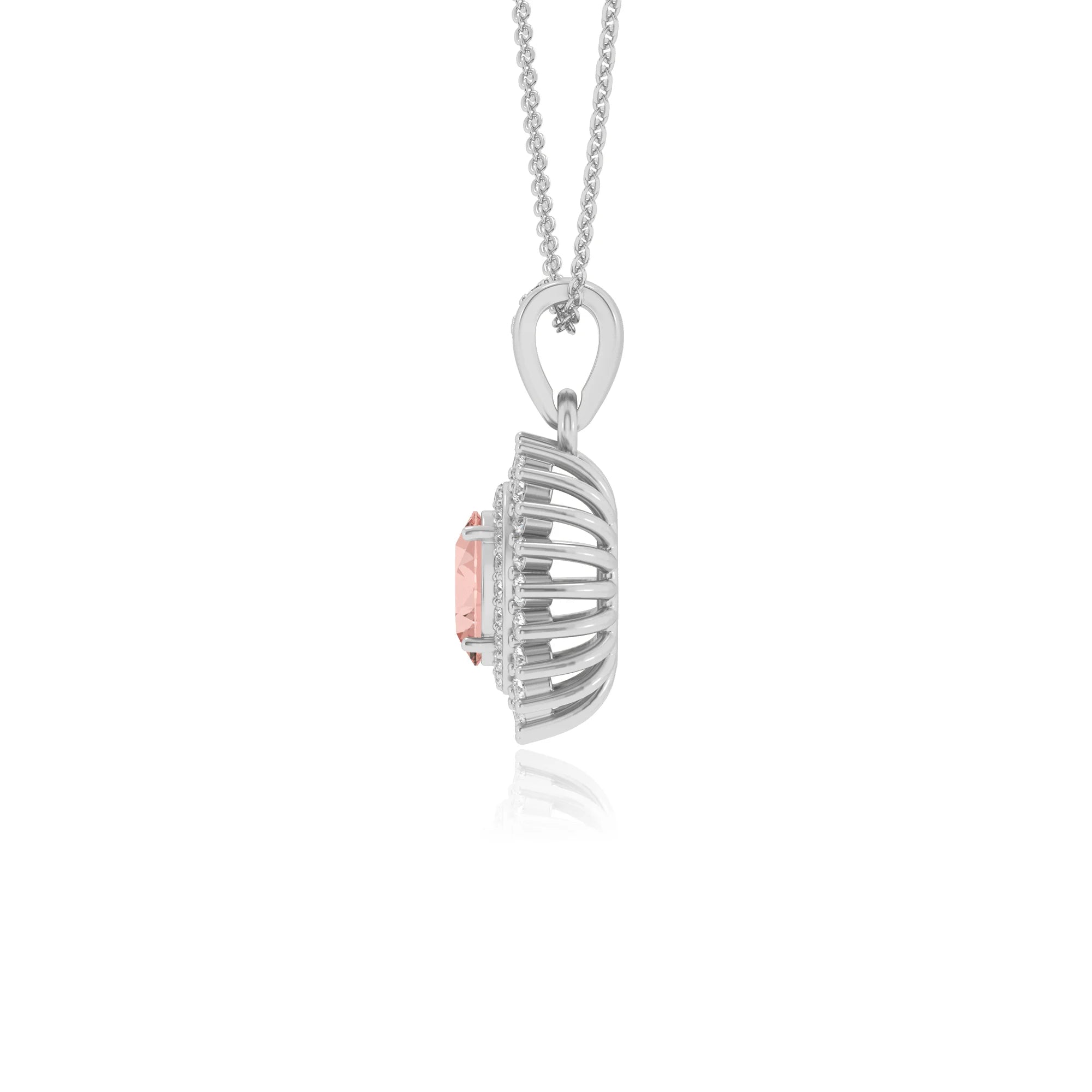 lab grown morganite oval halo necklaces in platinum 