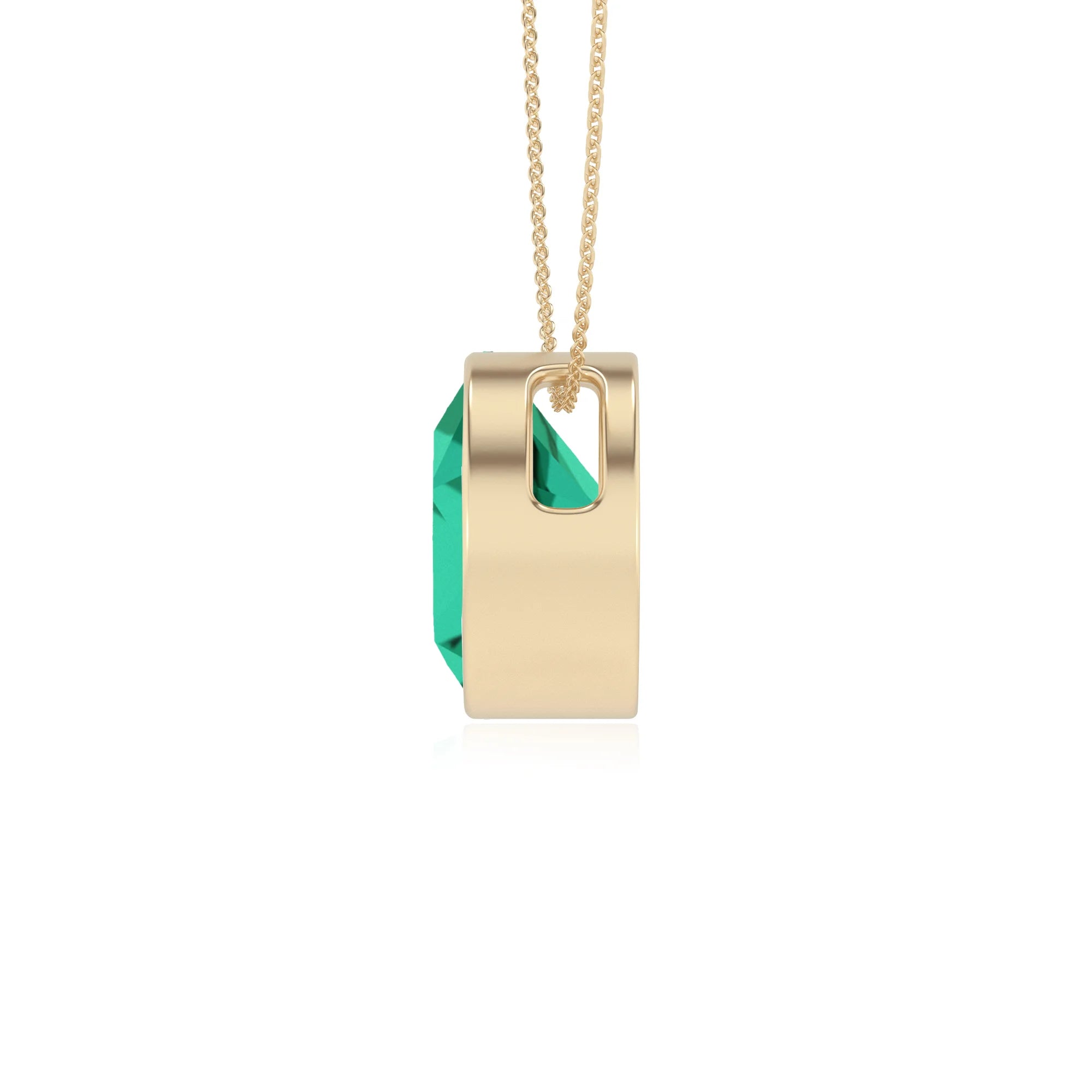 lab grown emerald round solitaire necklaces in yellow gold 