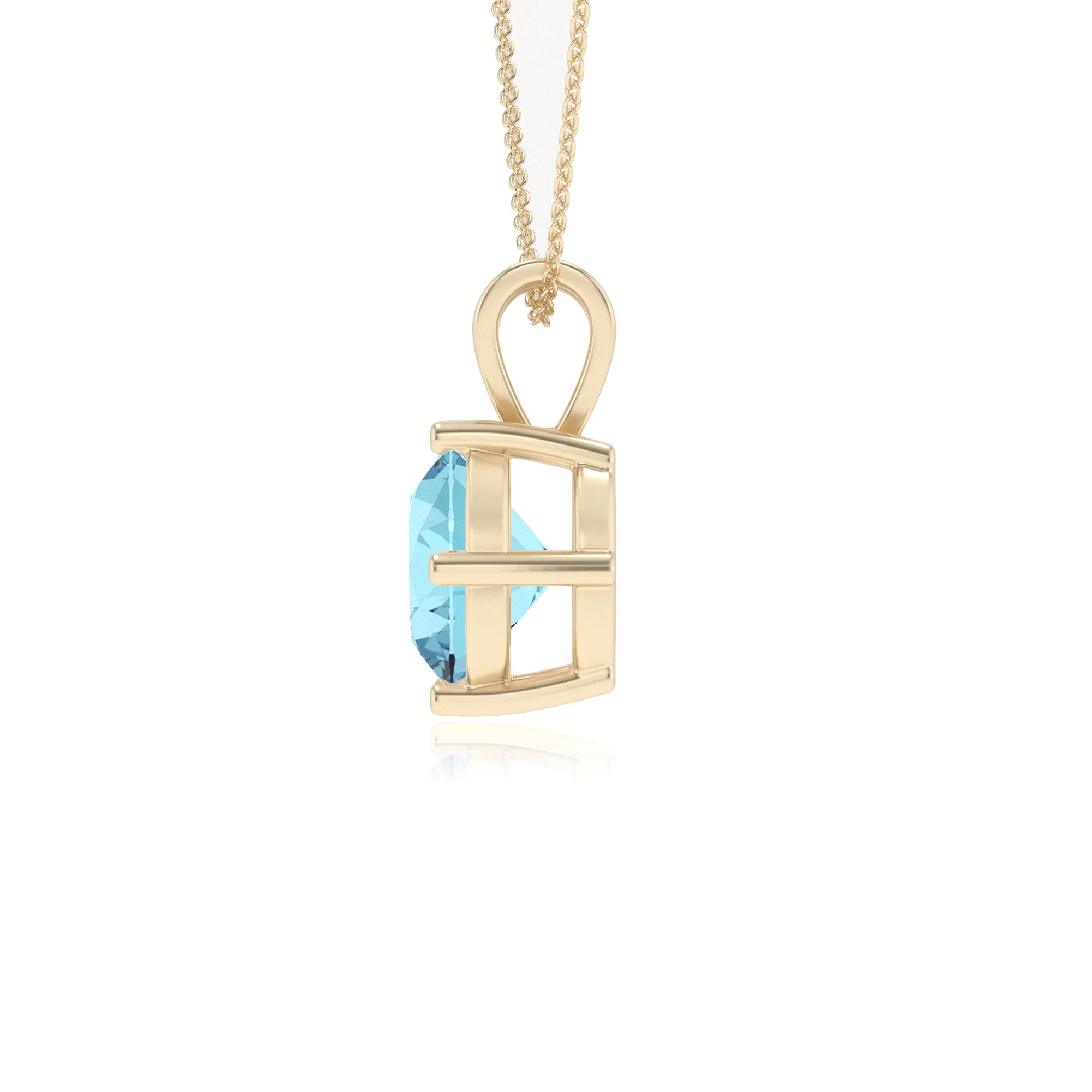 lab grown aquamarine round solitaire v-bale necklaces in yellow gold 