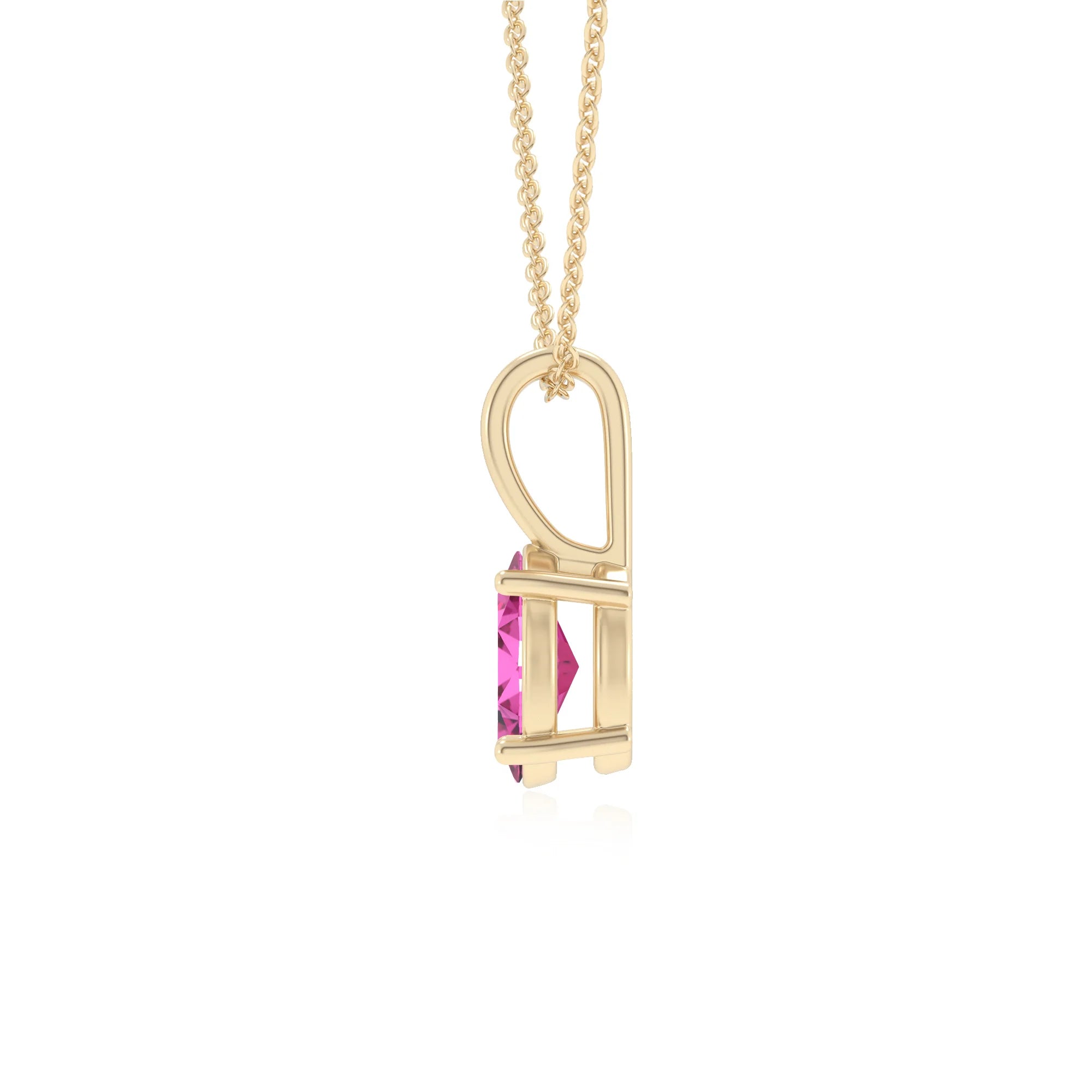 lab grown pink-sapphire oval solitaire necklaces in yellow gold 