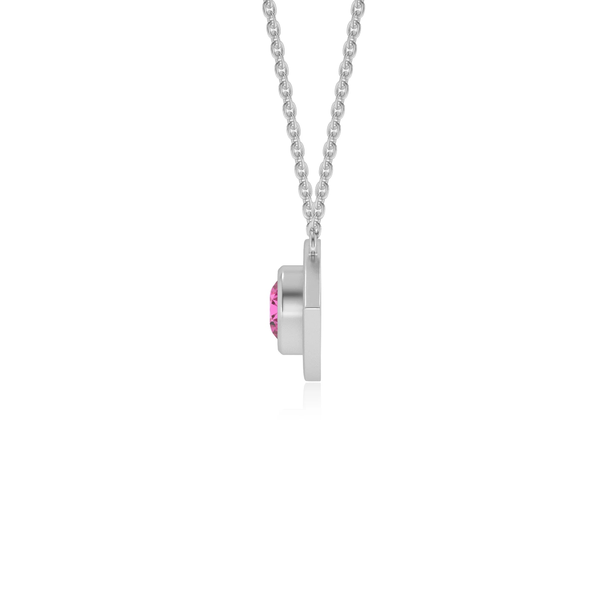 lab grown pink-sapphire round solitaire necklaces in sterling silver 