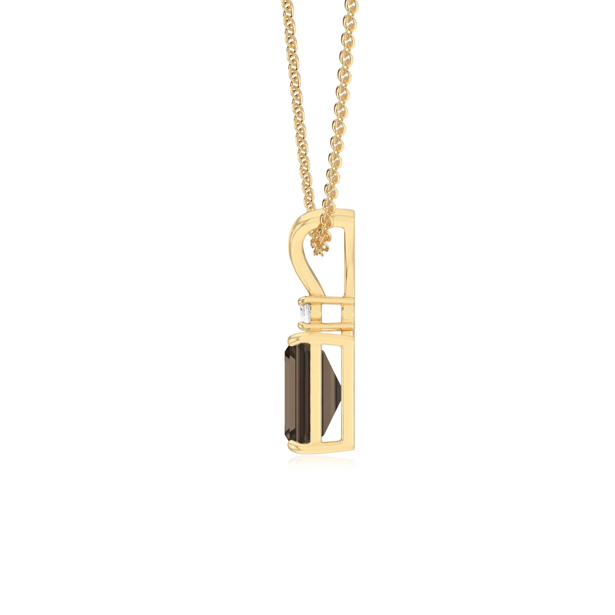 natural smoky-quartz emerald cut solitaire v-bale necklaces in yellow gold 