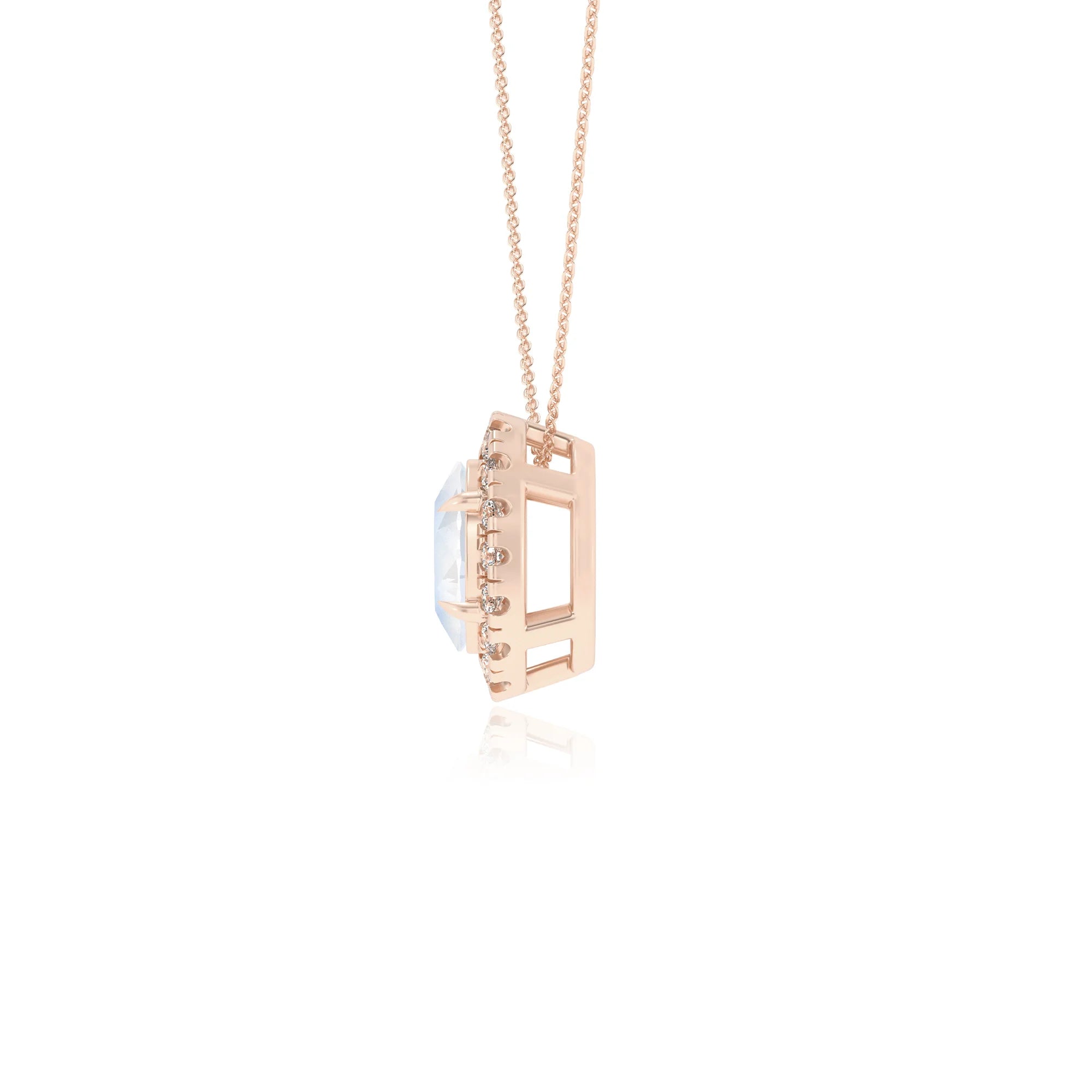 natural rainbow moonstone oval solitaire necklaces in rose gold 