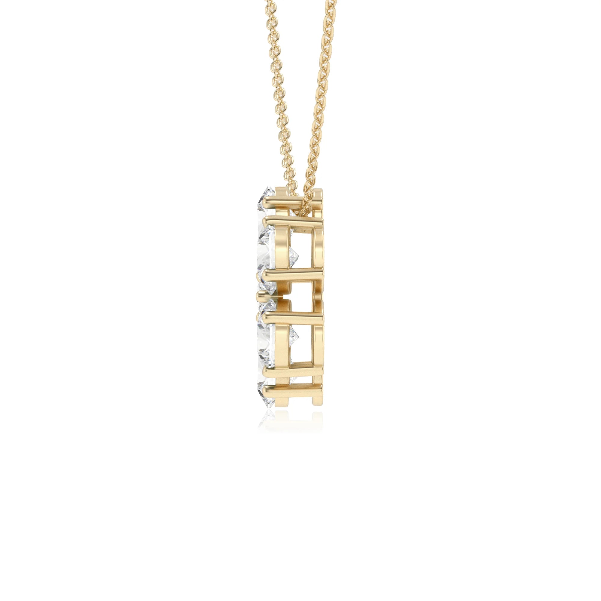 lab grown moissanite pear solitaire necklaces in yellow gold 
