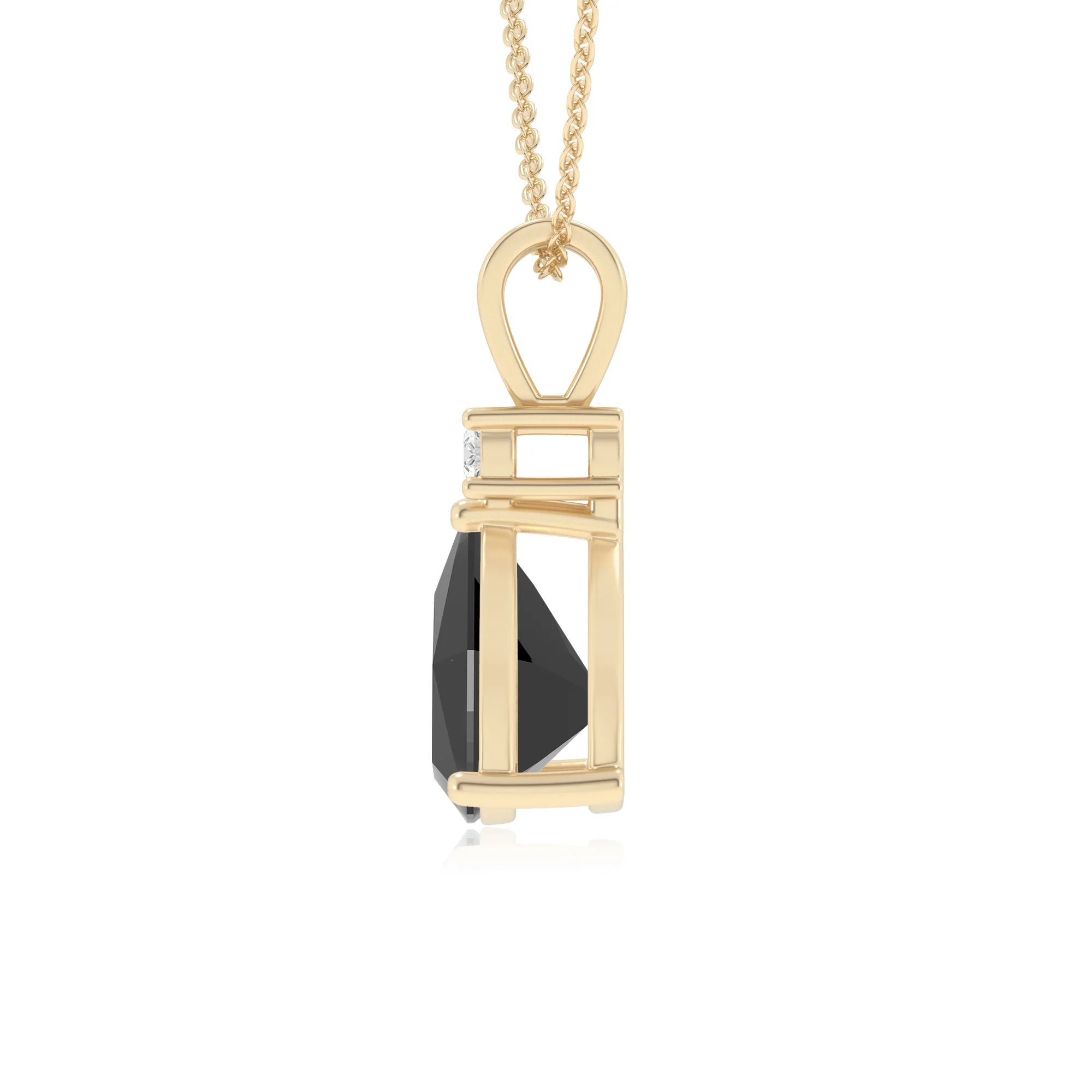 natural black-onyx trillion solitaire v-bale necklaces in yellow gold 
