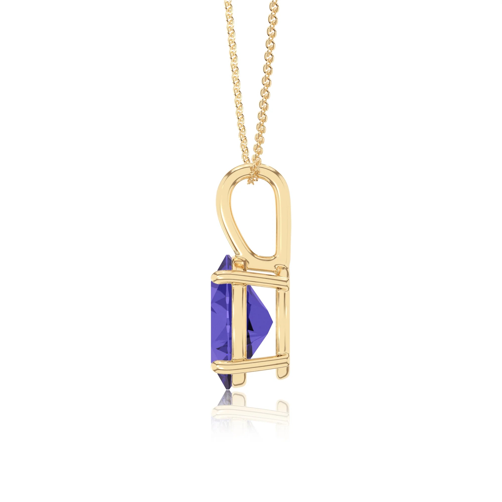 lab grown tanzanite oval solitaire necklaces in yellow gold 