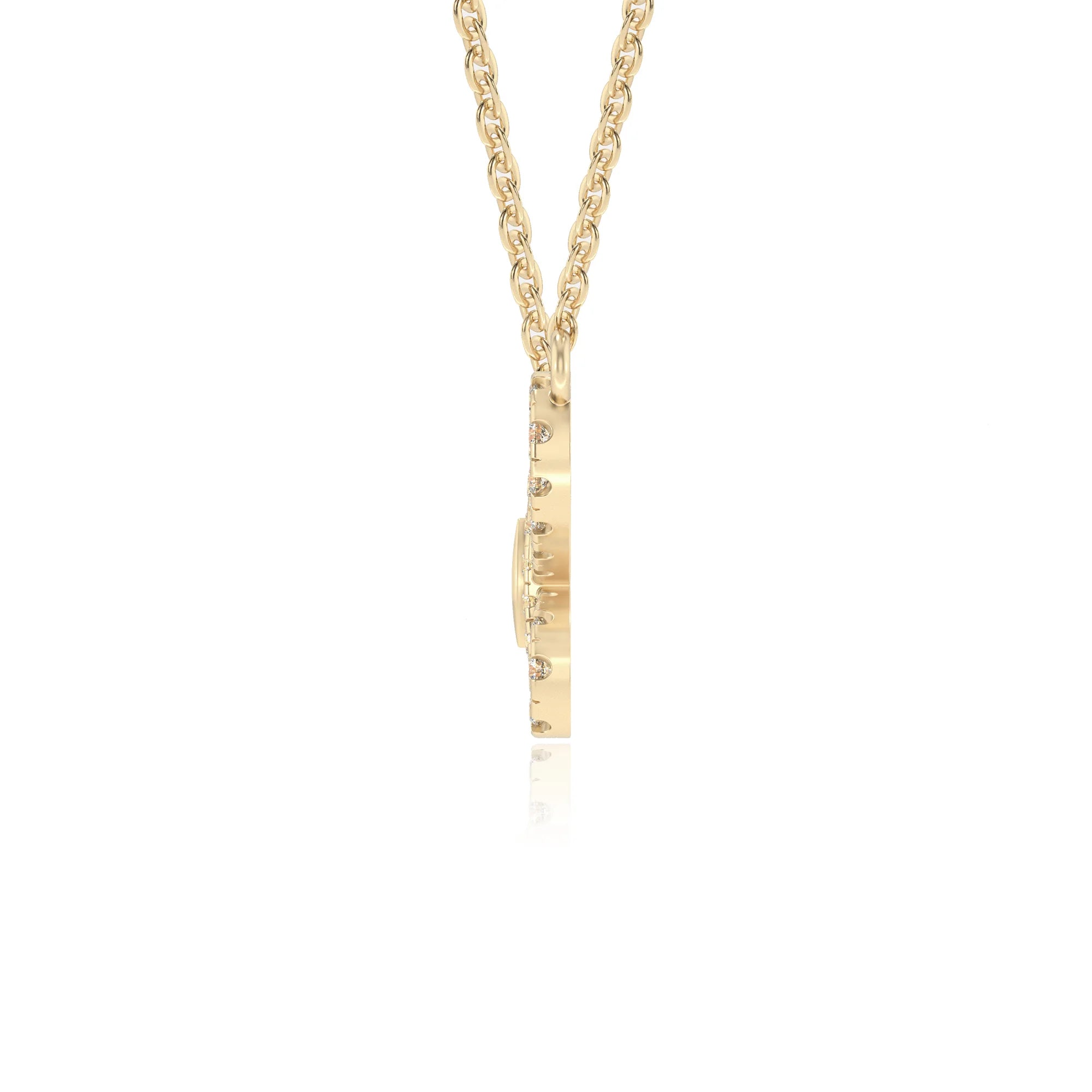 lab grown moissanite round infinity necklaces in yellow gold 