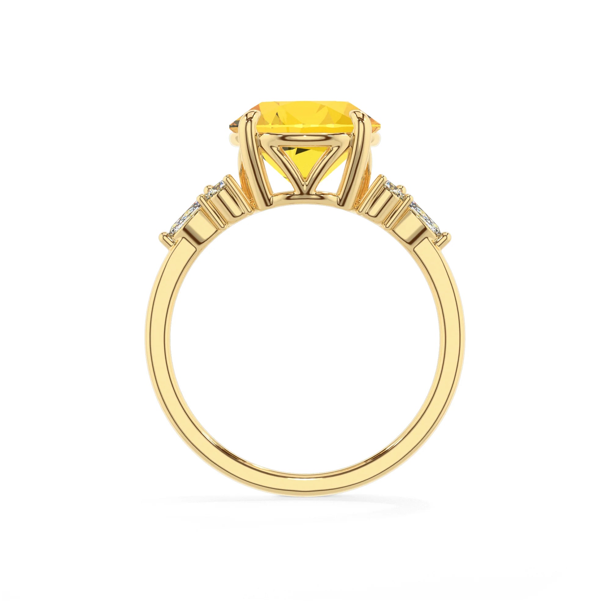 lab grown yellow-sapphire round solitaire rings in yellow gold 