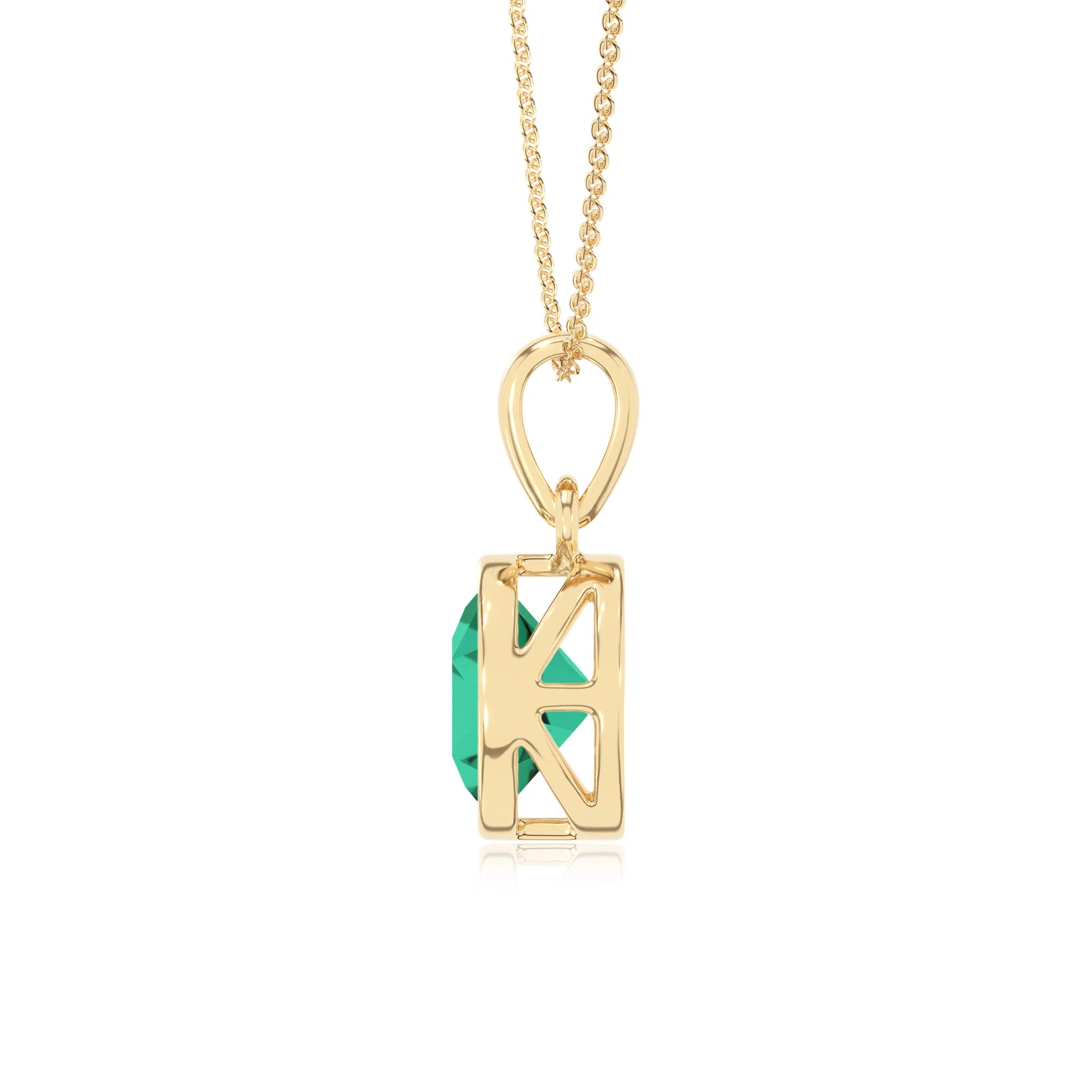 lab grown emerald round solitaire necklaces in yellow gold 