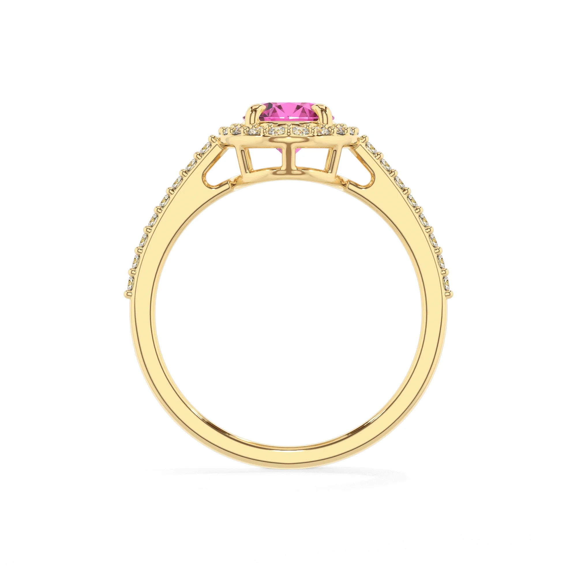 lab grown pink-sapphire oval solitaire rings in yellow gold 