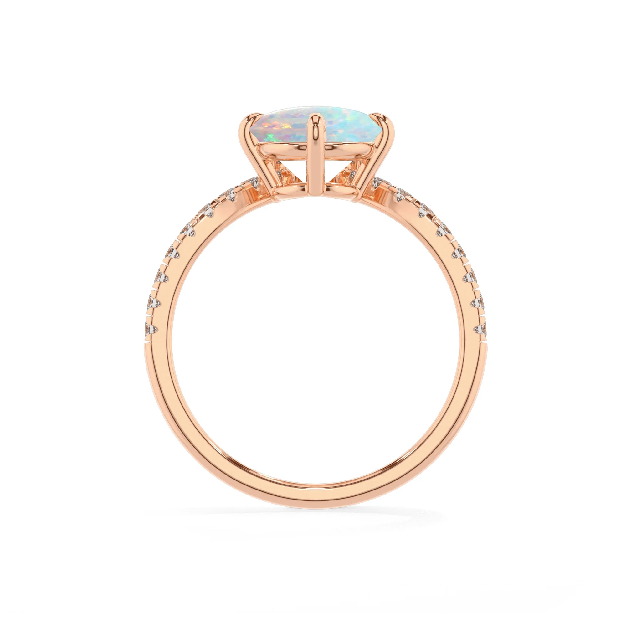 lab grown opal round solitaire rings in rose gold 
