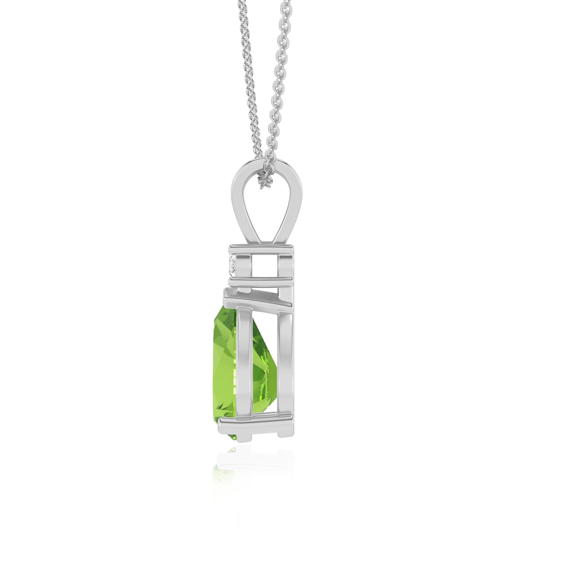 natural peridot pear solitaire v-bale necklaces in white gold 