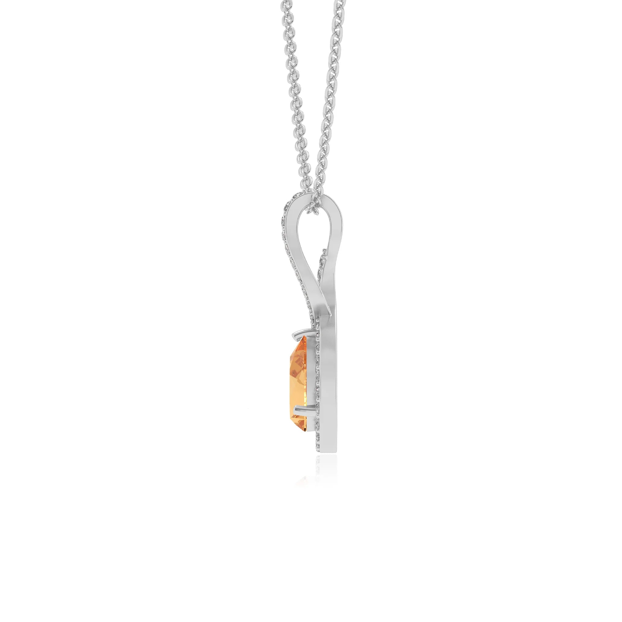 lab grown citrine pear necklaces in white gold 