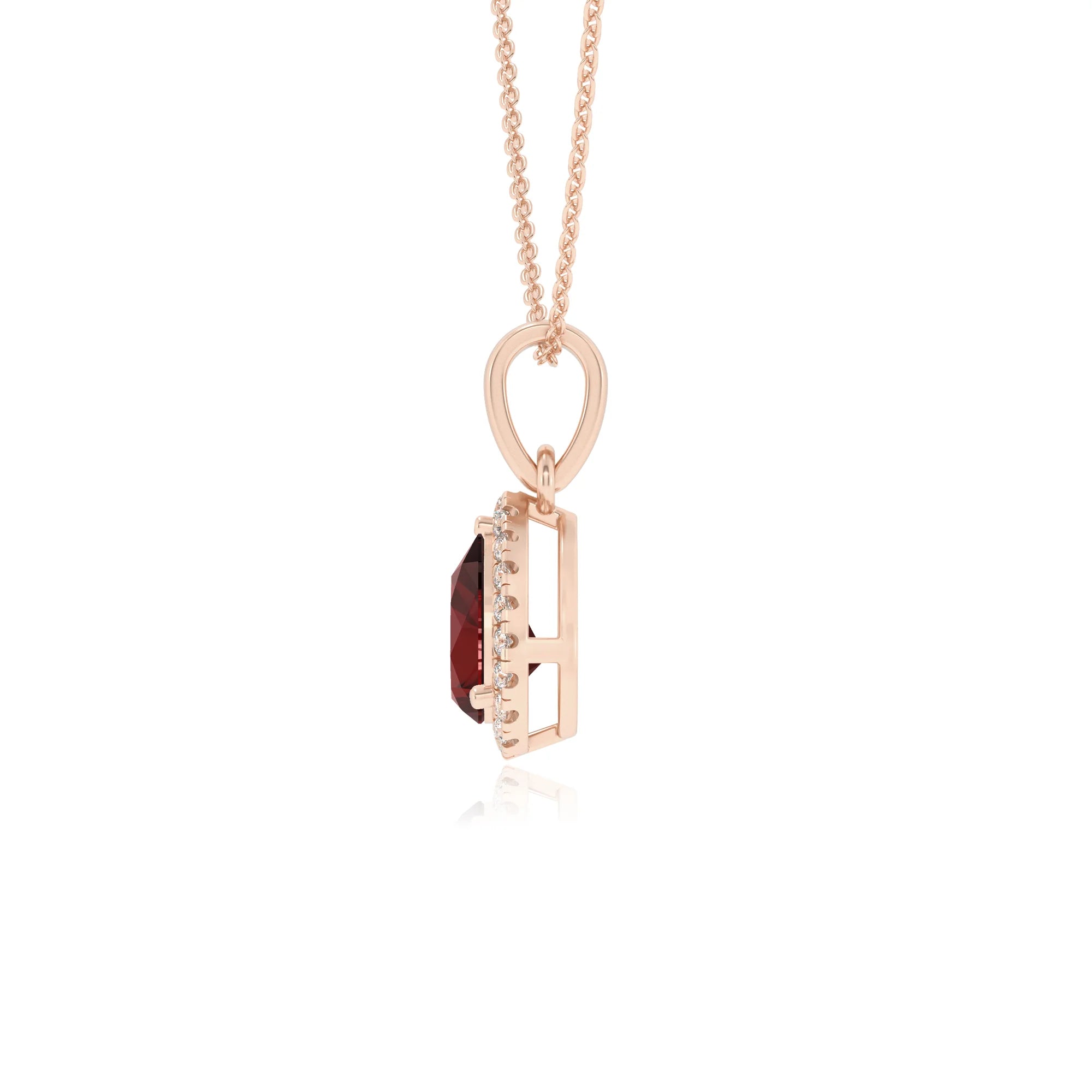 natural garnet pear solitaire necklaces in rose gold 