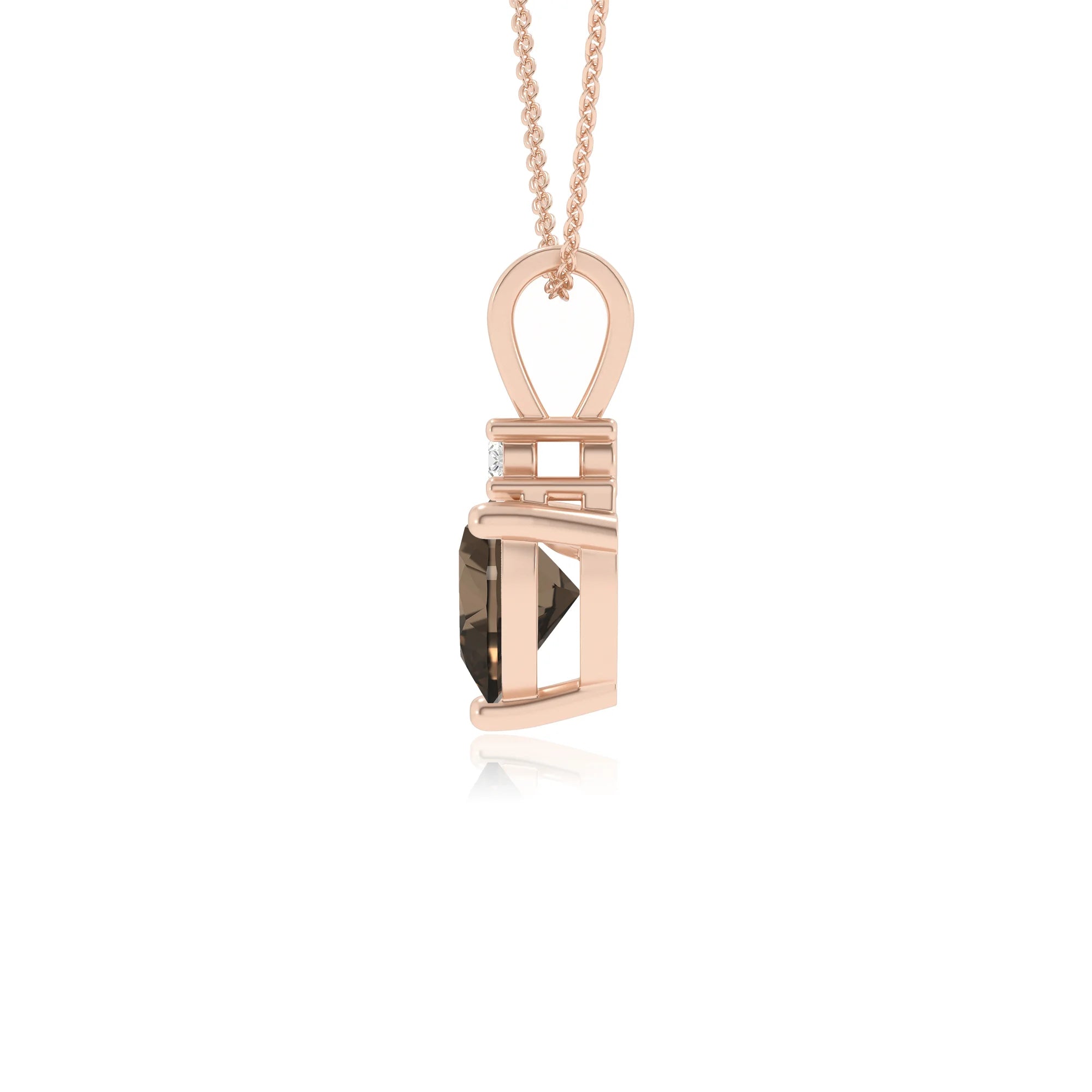 natural smoky-quartz heart solitaire v-bale necklaces in rose gold 
