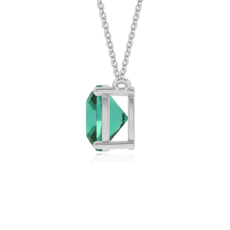 lab grown emerald cushion solitaire necklaces in white gold 