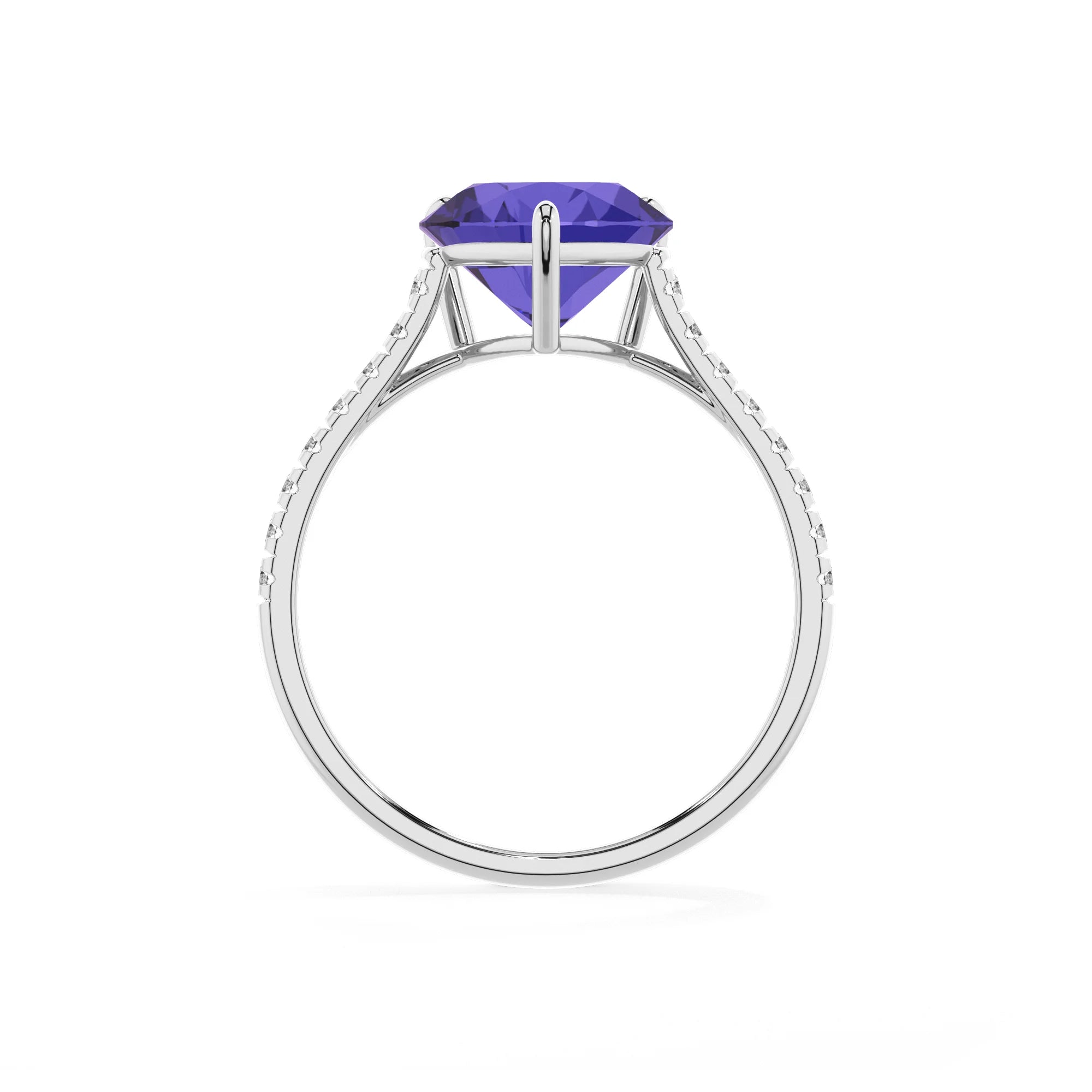 lab grown tanzanite heart half eternity solitaire engagement rings in sterling silver 