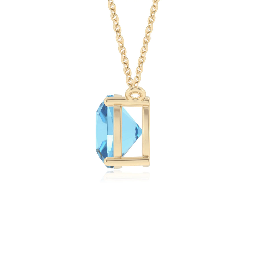 natural swiss-blue-topaz cushion solitaire necklaces in yellow gold 