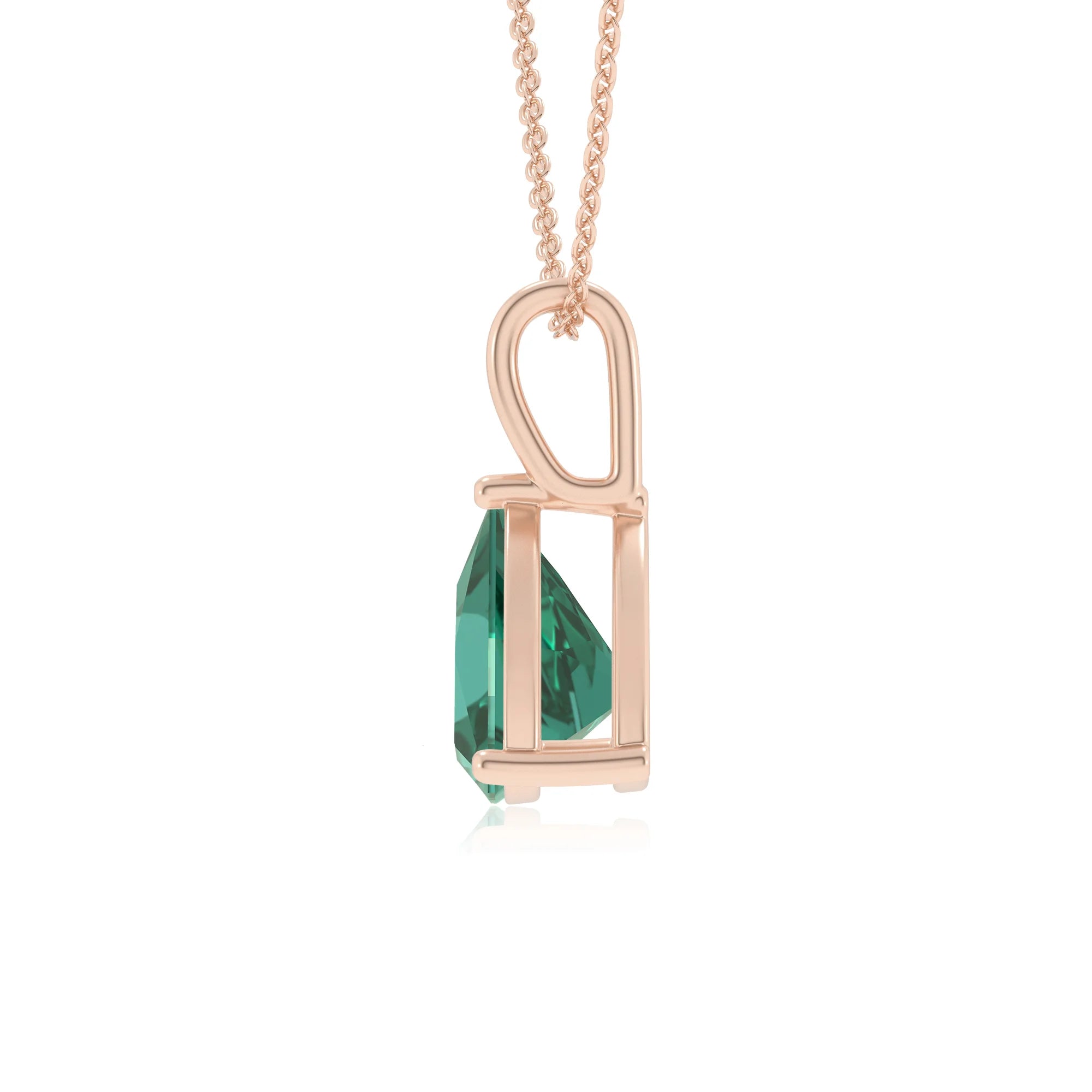 lab grown emerald trillion solitaire necklaces in rose gold 